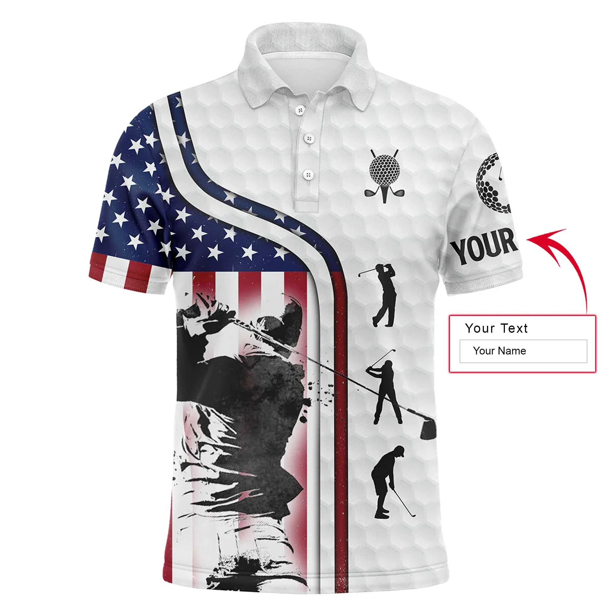 Golf Long Sleeve Polo Shirt Customized Name For Men Red White Blue American Flag Patriotic 4th Of July, Best Outfit For Golf Lover, Team, Golfer - Image 3