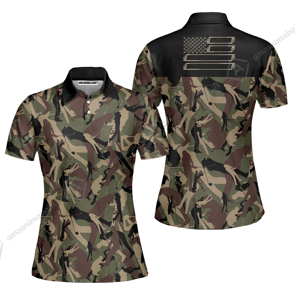 Golf Men Long Polo Shirt - Golf Camouflage Pattern Golf Polo Shirt, Military Golfing Polo Shirt, Camo Golf Shirt - Image 6