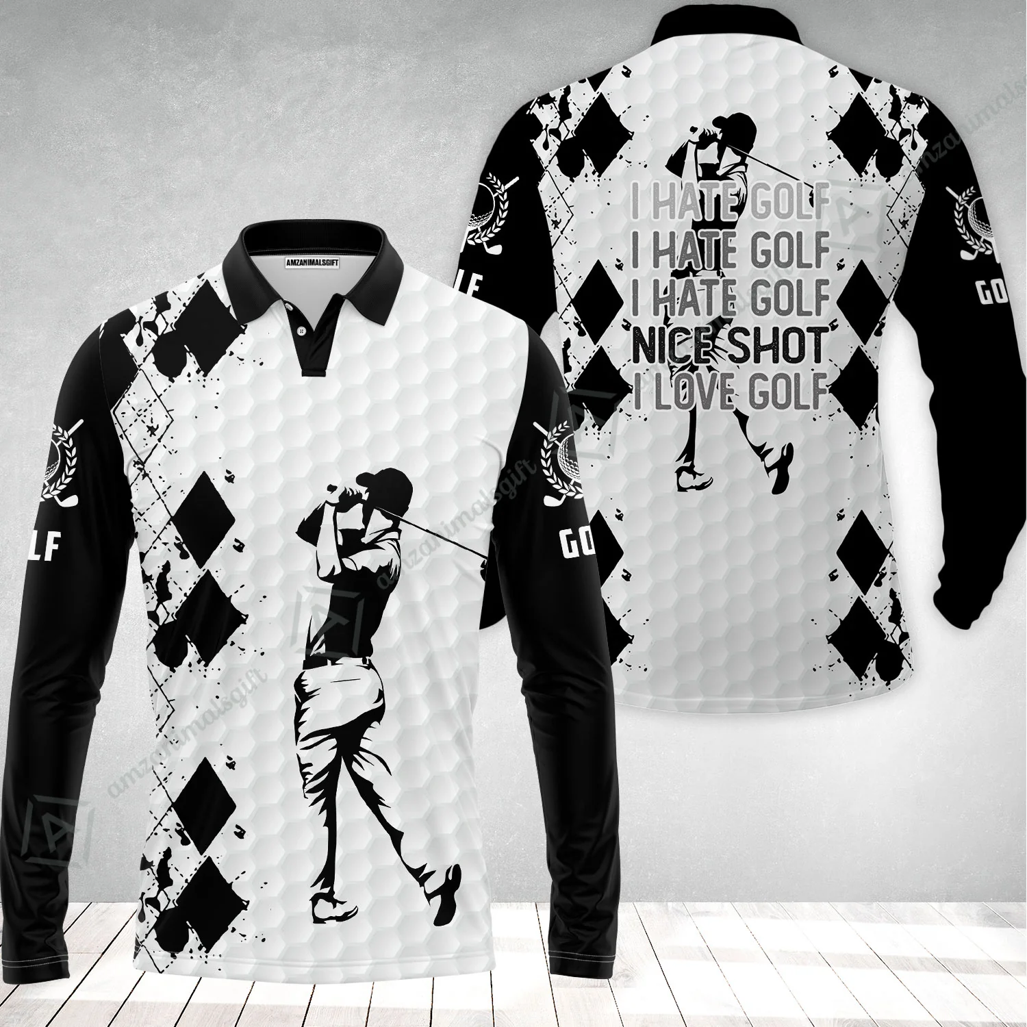 Golf Men Long Polo Shirt -  I Hate Golf Nice Shot I Love Golf Long Polo Shirt - Image 2