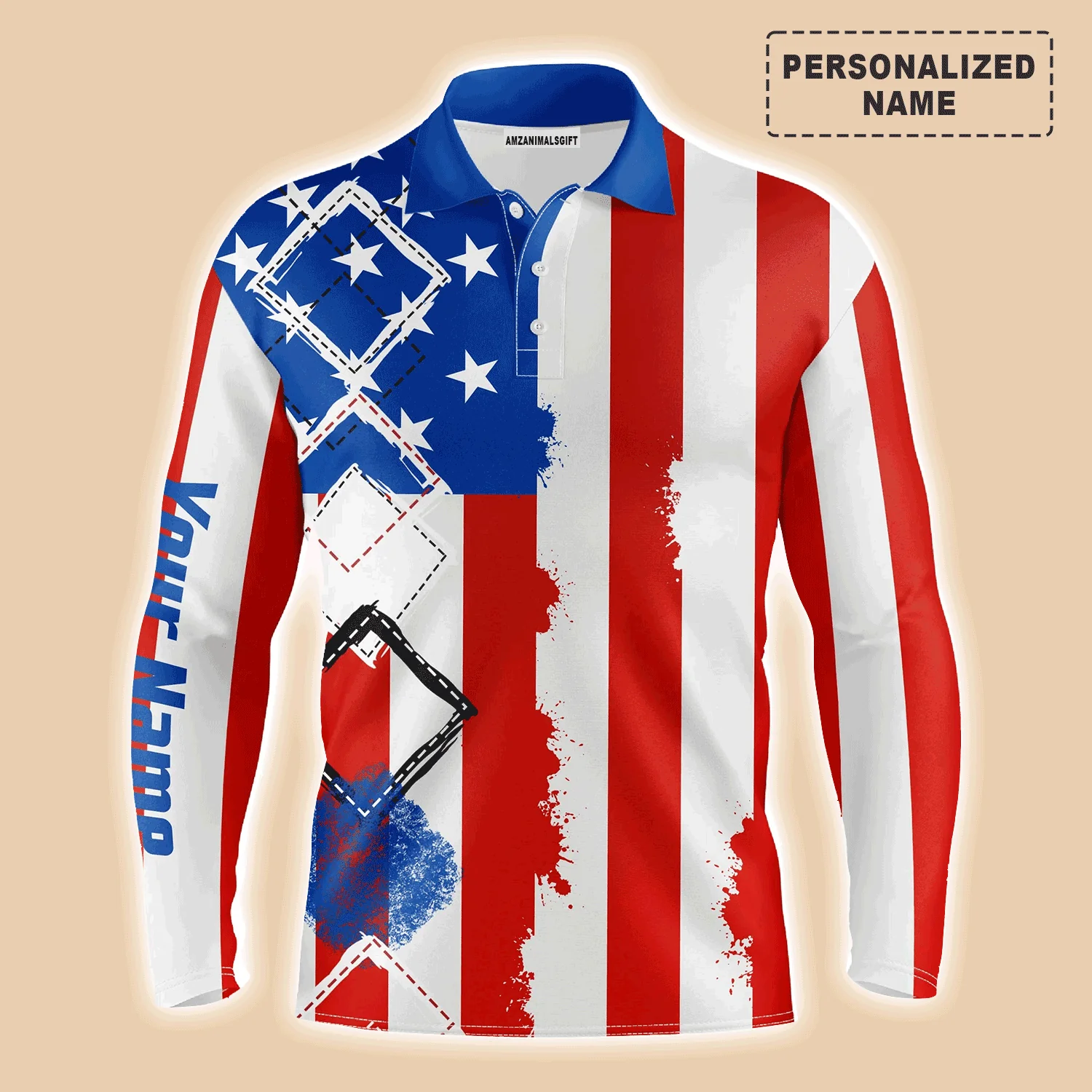 Golf Men Polo Shirt - American Flag Patriot Custom Name Apparel - Personalized Gift For Golf Lover, Team, 4th July, Patriotic, Independence Day - Image 2