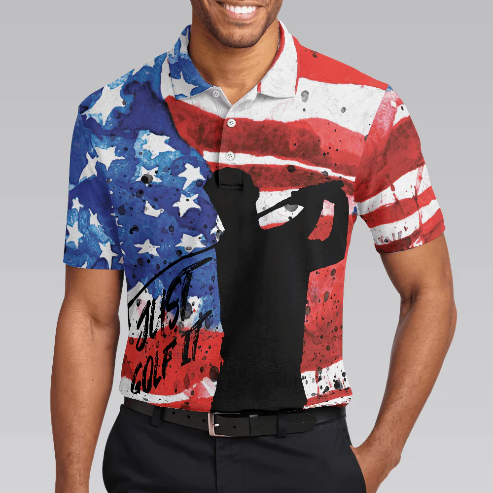 Golf Men Polo Shirt, American Golfer, Wet Paint American Flag Polo Shirt For Men - Best Gift For Golfers, Golf Lovers - Image 4