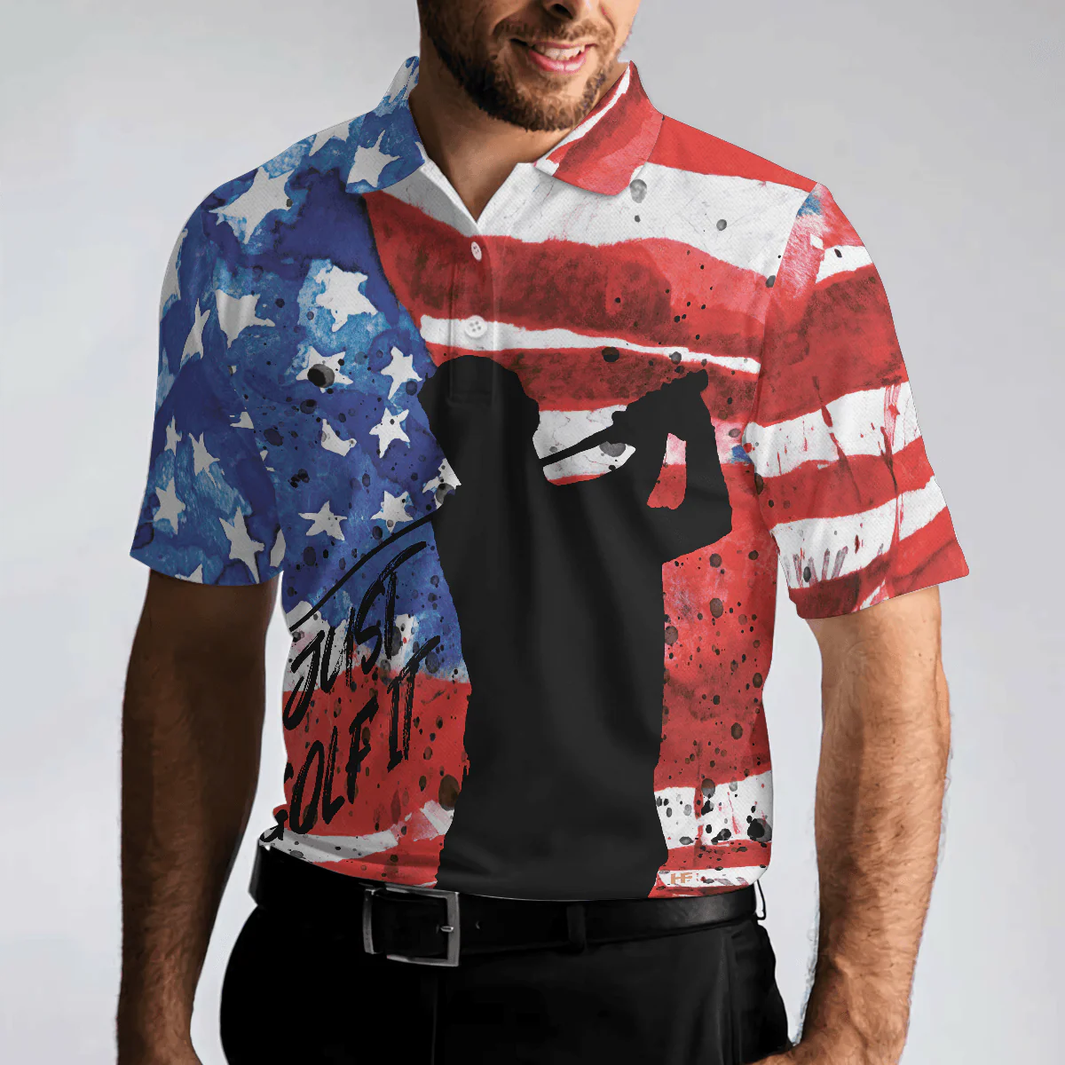 Golf Men Polo Shirt, American Golfer, Wet Paint American Flag Polo Shirt For Men - Best Gift For Golfers, Golf Lovers - Image 5