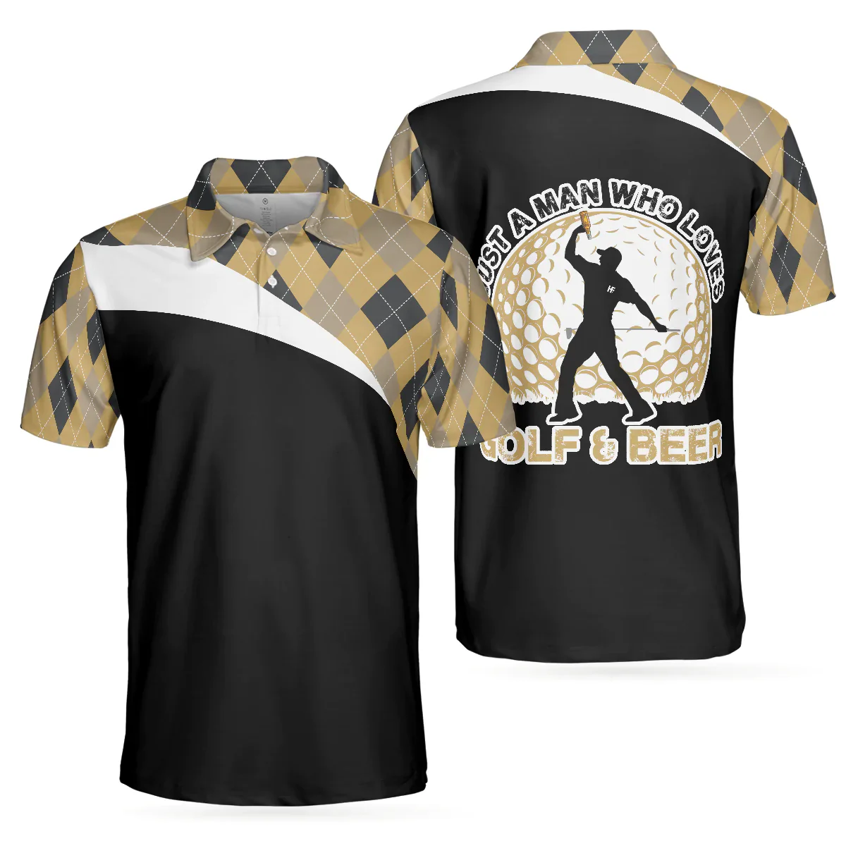 Golf Men Polo Shirt, Argyle Pattern Golf And Beer Polo Shirt, Just A Man Who Loves Golf & Beer Shirt For Men - Gift For Golfers, Golf Lovers