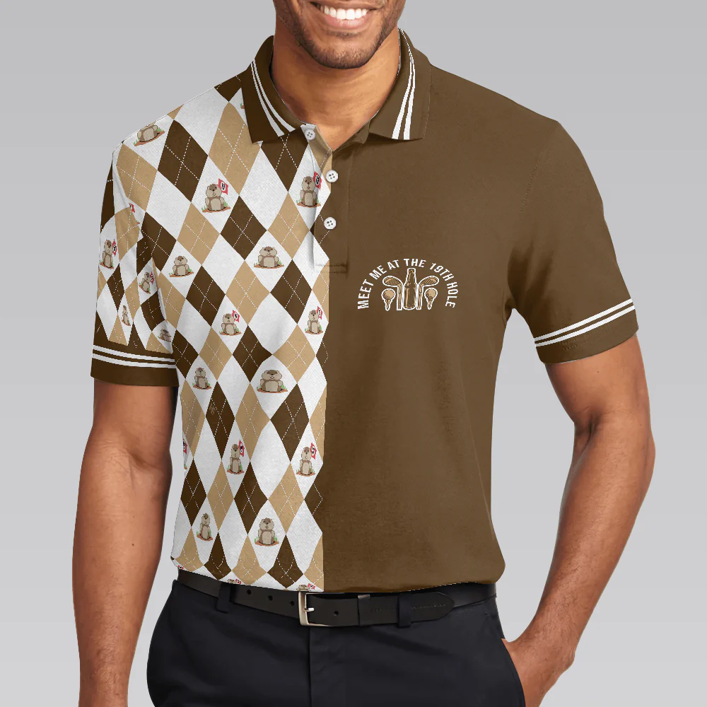 Golf Men Polo Shirt, Argyle Pattern Golf Shirts, Gopher Meet Me At The 19th Hole Short Sleeve Polo Shirt For Men - Gift For Golfers, Golf Lovers - Image 5