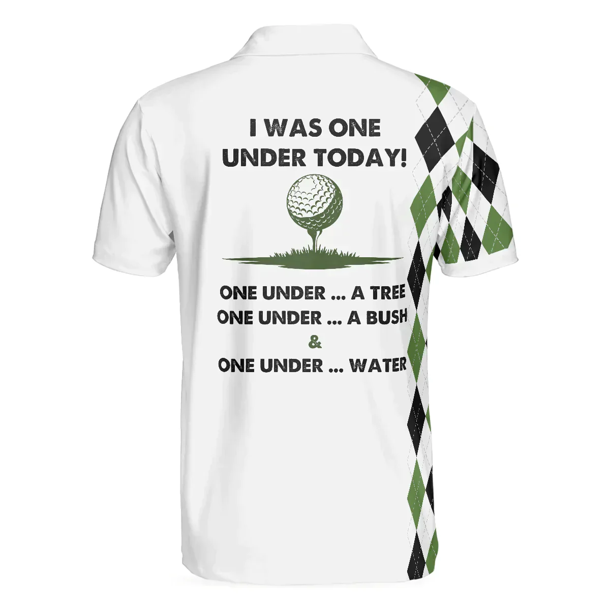 Golf Men Polo Shirt, Black And Green Argyle Pattern Skeleton, I Was One Under Today Polo Shirt, Gift Idea For Male Players, Golfers, Golf Lovers - Image 2