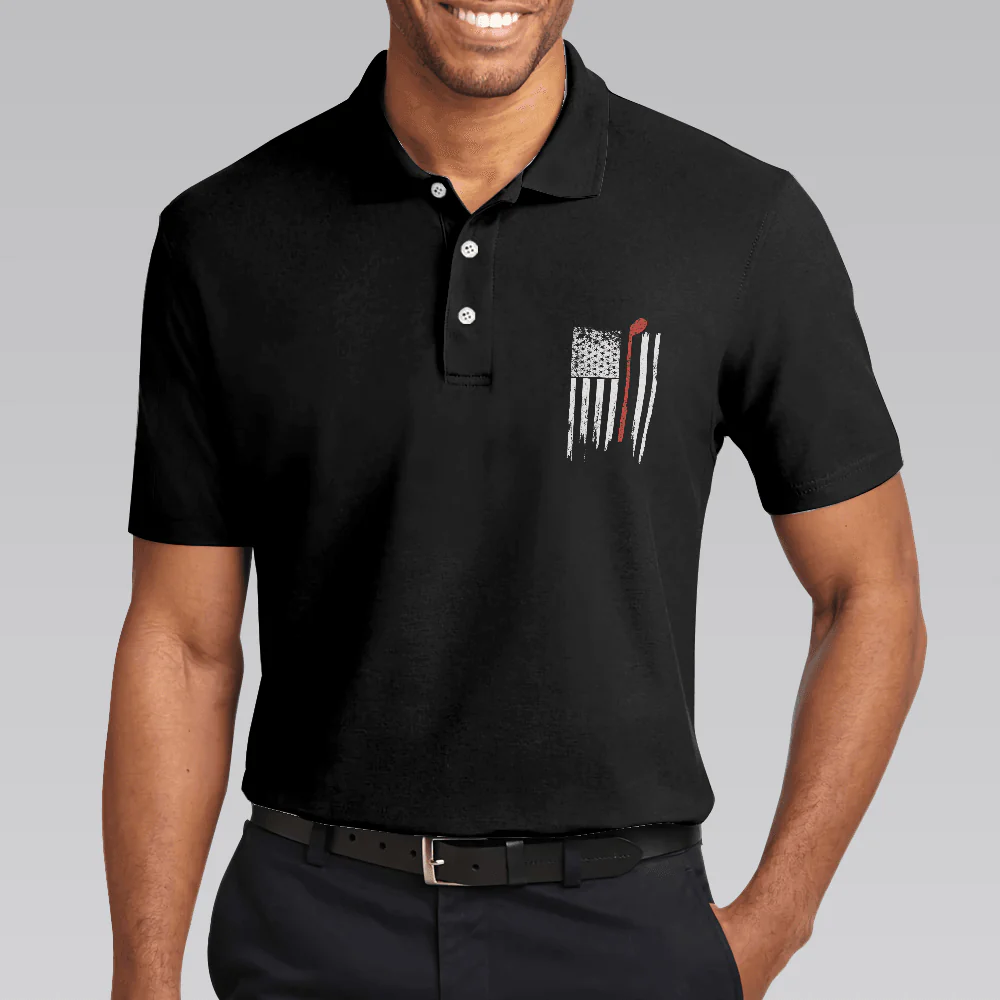 Golf Men Polo Shirt, Black And White American Flag Golf Clubs, Golf Nation Polo Shirt For Men - Gift For Golf Lovers, Golfers - Image 4