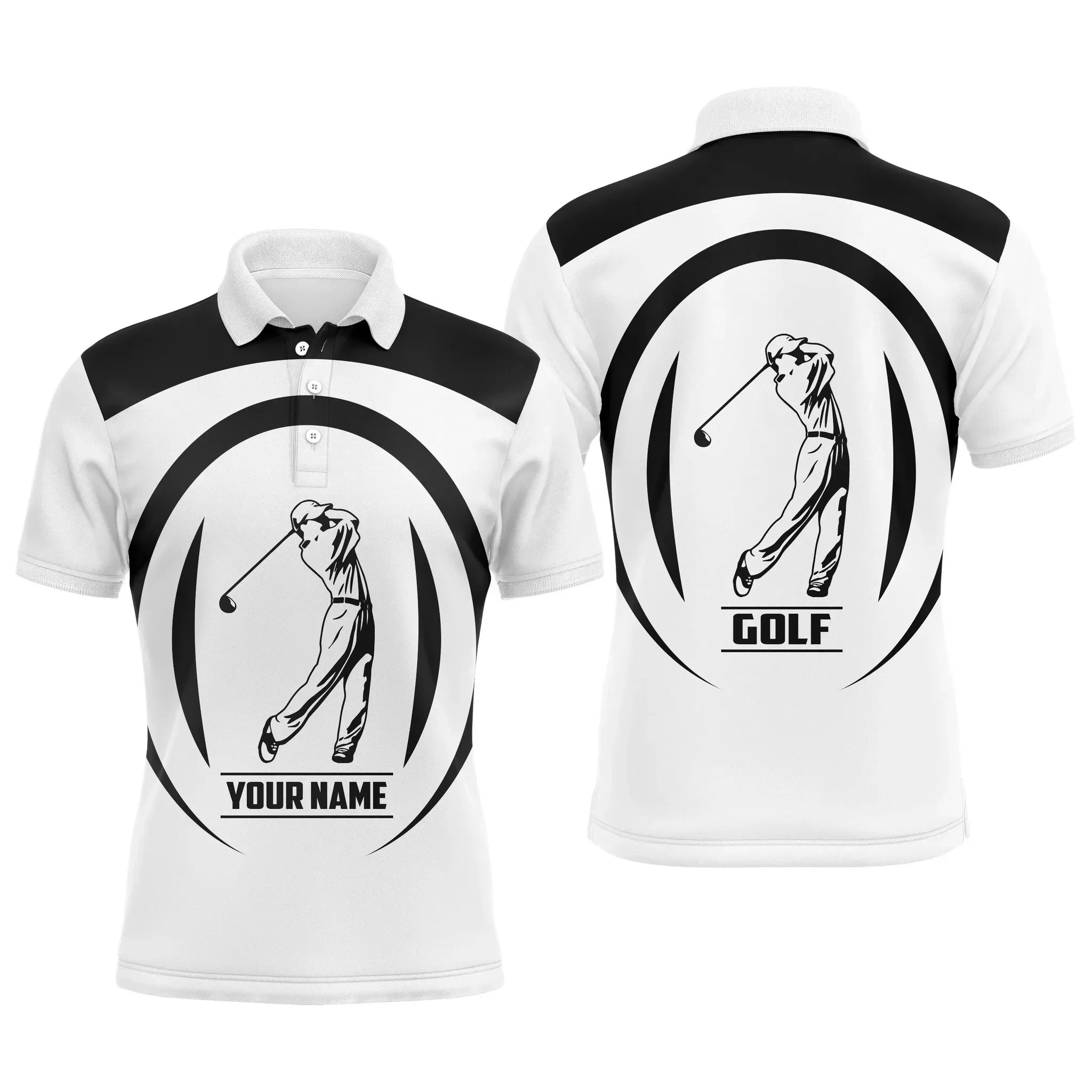 Golf Men Polo Shirt - Black And White Golfer Custom Name Apparel - Personalized Gift For Golf Lover, Team - Image 2