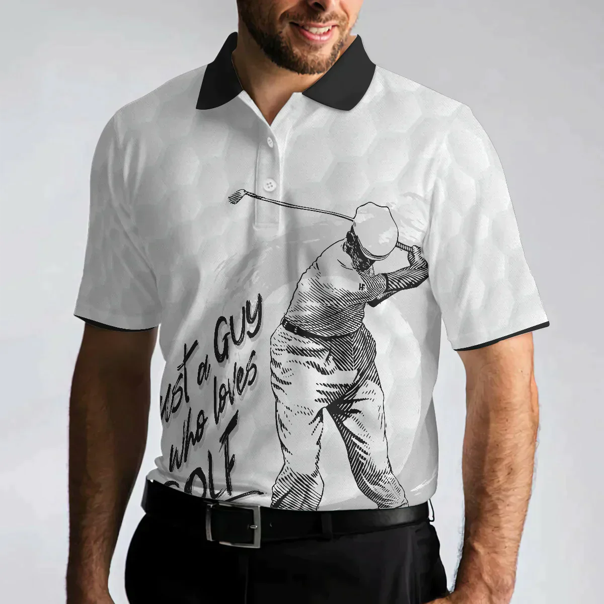 Golf Men Polo Shirt, Black And White Golfing, Just A Guy Who Loves Golf Shirt For Male, Basic Golf Shirt Design For Golfers, Golf Lovers - Image 5