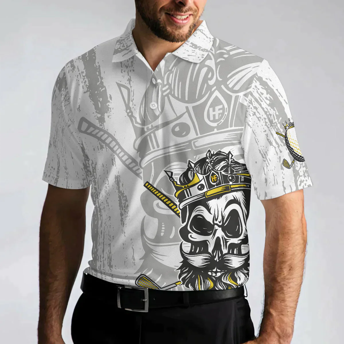 Golf Men Polo Shirt, Black And White Skull, I'm The King Of The Course Golf Shirt For Men - Perfect Gift For Golfers, Golf Lovers - Image 4