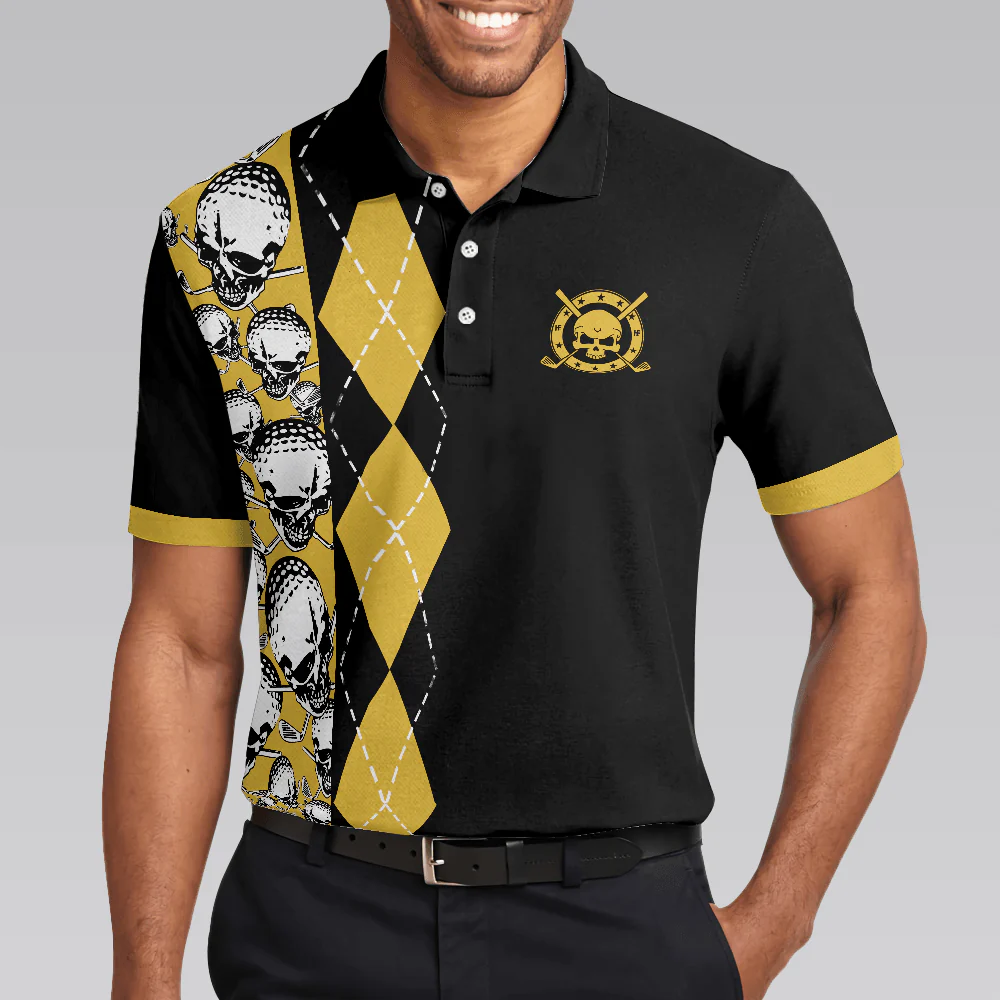 Golf Men Polo Shirt, Black And Yellow Skull, All Men Are Created Equal Then A Few Become A Golfer Shirt For Men, Gift For Golfers, Golf Lovers - Image 5