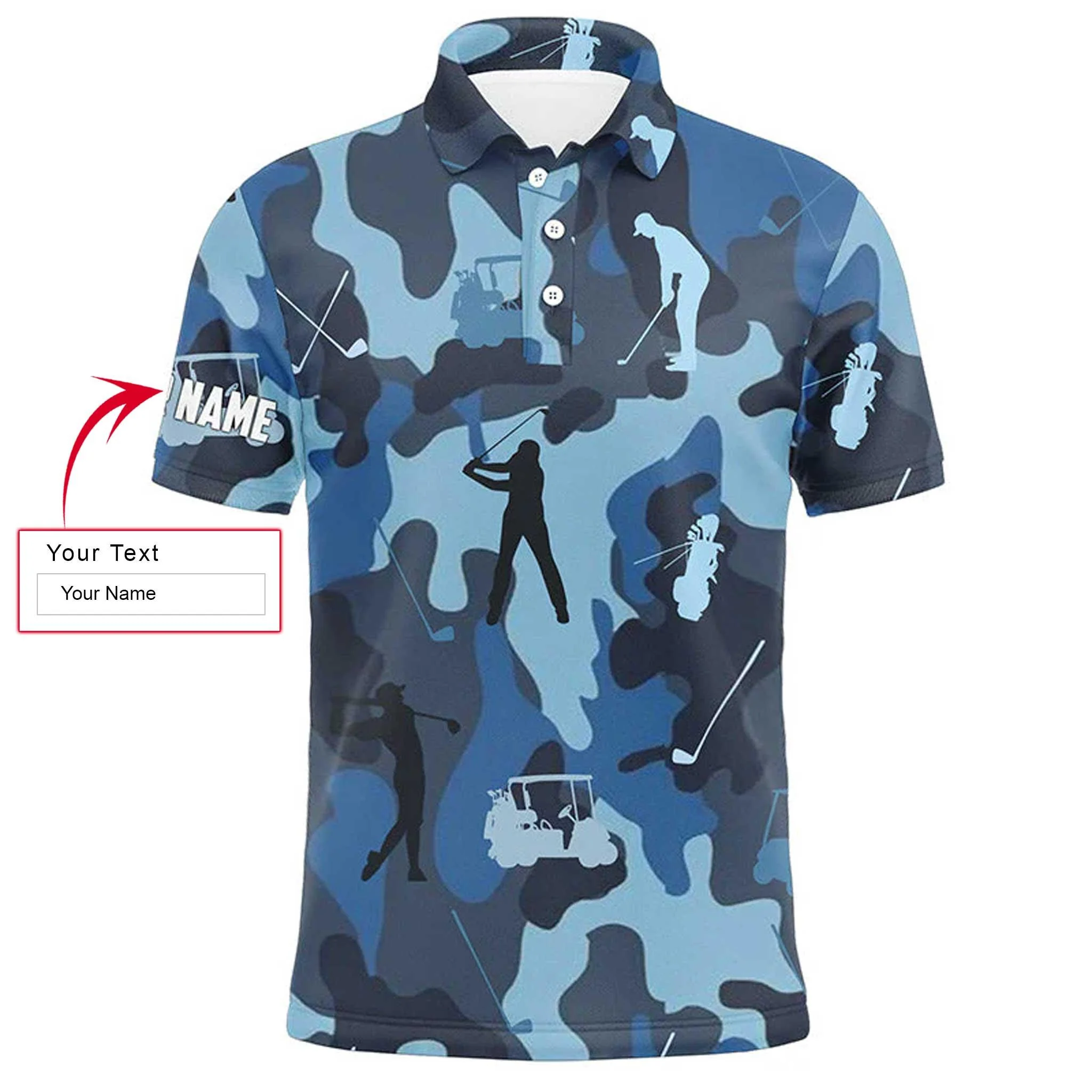 Golf Men Polo Shirt - Blue Camo Custom Name Apparel Men Polo Shirt - Personalized Gift For Golf Lover, Team, Golfers