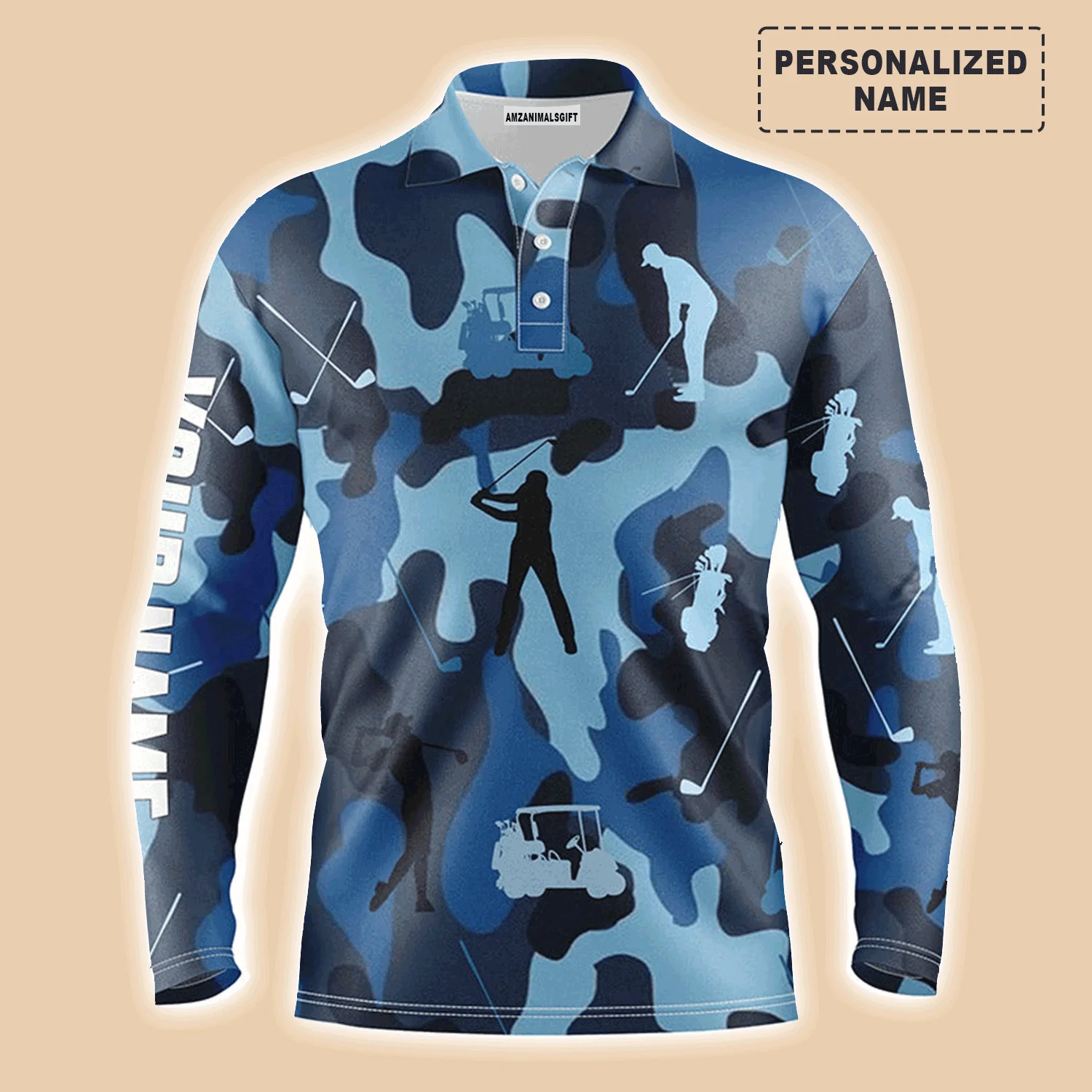 Golf Men Polo Shirt - Blue Camo Custom Name Apparel Men Polo Shirt - Personalized Gift For Golf Lover, Team, Golfers - Image 3