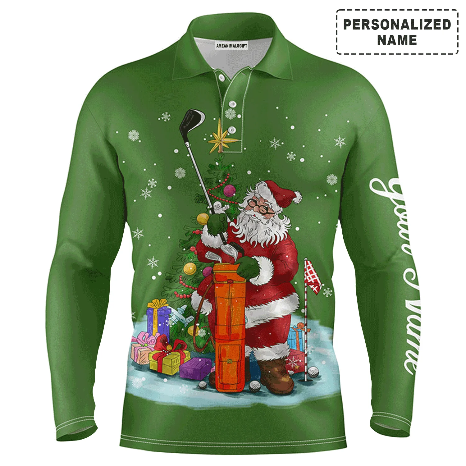 Golf Men Polo Shirt - Christmas Custom Name, Santa Golfer Apparel - Personalized Gift For Golf Lover, Men, Husband, Boyfriend, Team - Image 2