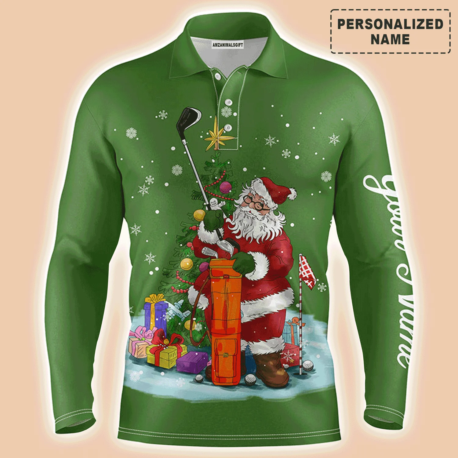 Golf Men Polo Shirt - Christmas Custom Name, Santa Golfer Apparel - Personalized Gift For Golf Lover, Men, Husband, Boyfriend, Team - Image 3