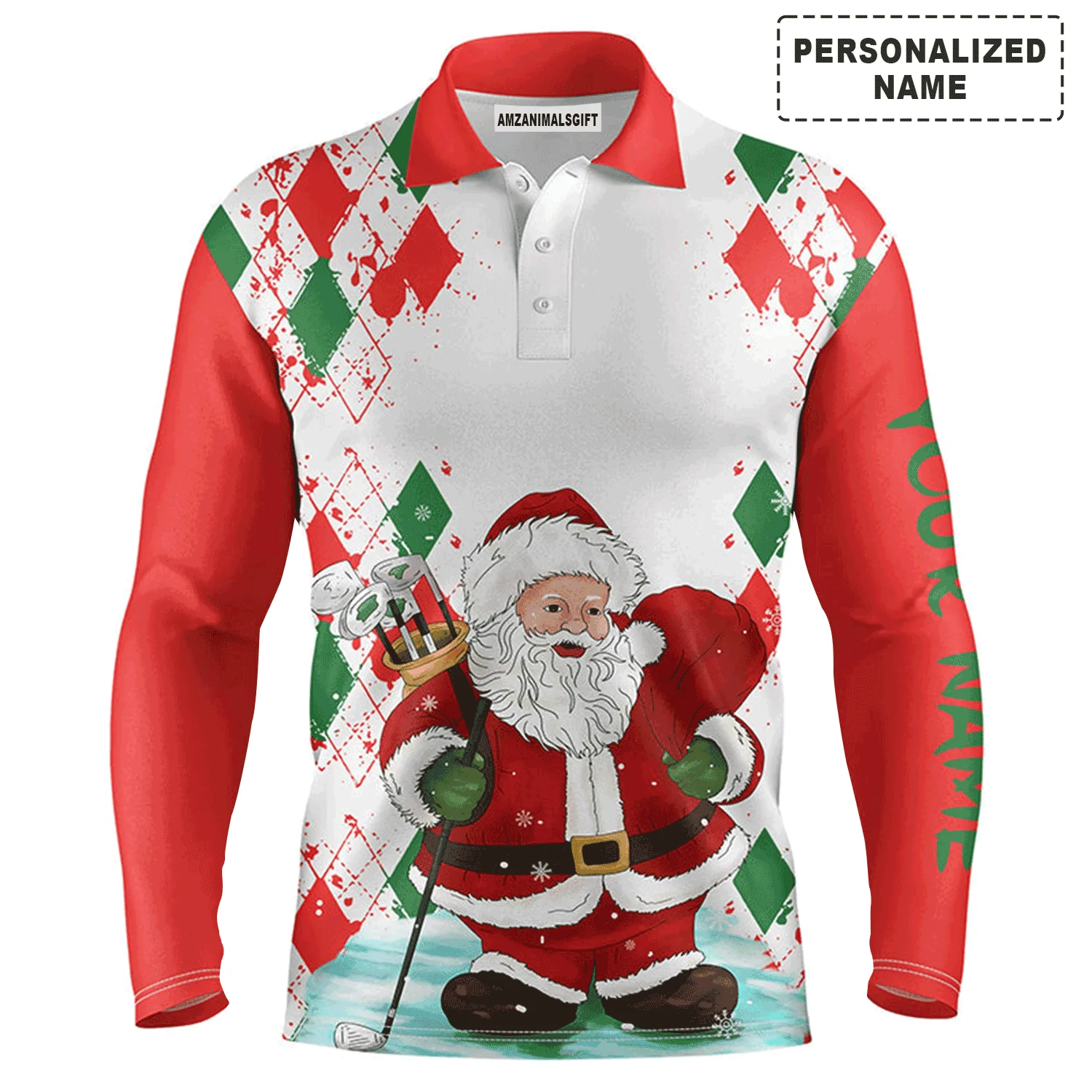 Golf Men Polo Shirt - Christmas Santa Golfer Custom Name Apparel - Personalized Gift For Golf Lover, Team, Husband, Boyfriend, Men - Image 2
