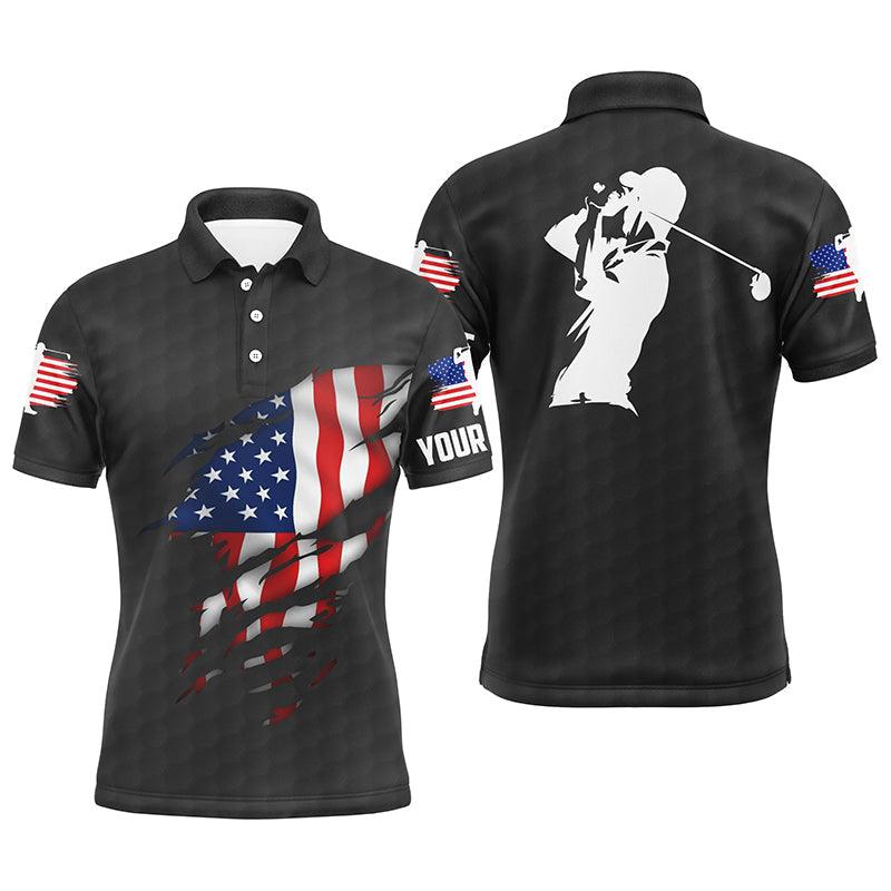 Golf Men Polo Shirt - Custom Name American Flag Apparel - Personalized Gift For Golf Lover, Men, Husband, Team, Patriotic, 4th July, Independent Day - Image 2