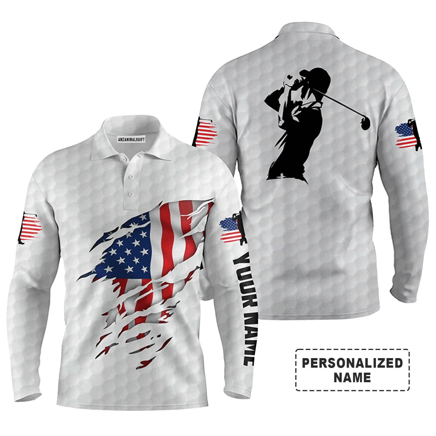 Golf Men Polo Shirt - Custom Name American Flag Apparel - Personalized Gift For Golf Lover, Men, Husband, Team, Patriotic, 4th July, Independent Day - Image 4