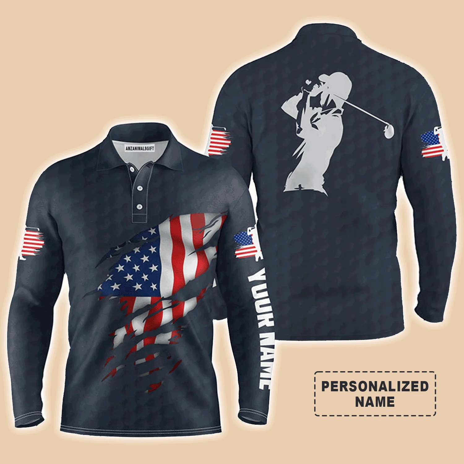 Golf Men Polo Shirt - Custom Name American Flag Apparel - Personalized Gift For Golf Lover, Men, Husband, Team, Patriotic, 4th July, Independent Day - Image 7