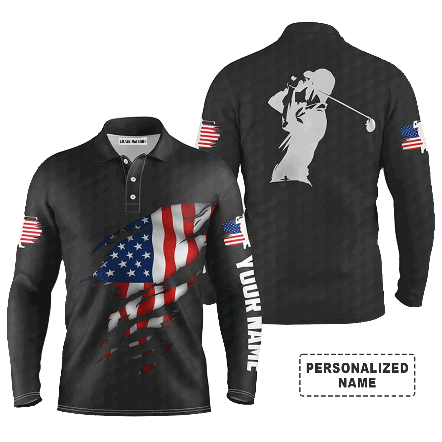 Golf Men Polo Shirt - Custom Name American Flag Apparel - Personalized Gift For Golf Lover, Men, Husband, Team, Patriotic, 4th July, Independent Day - Image 9