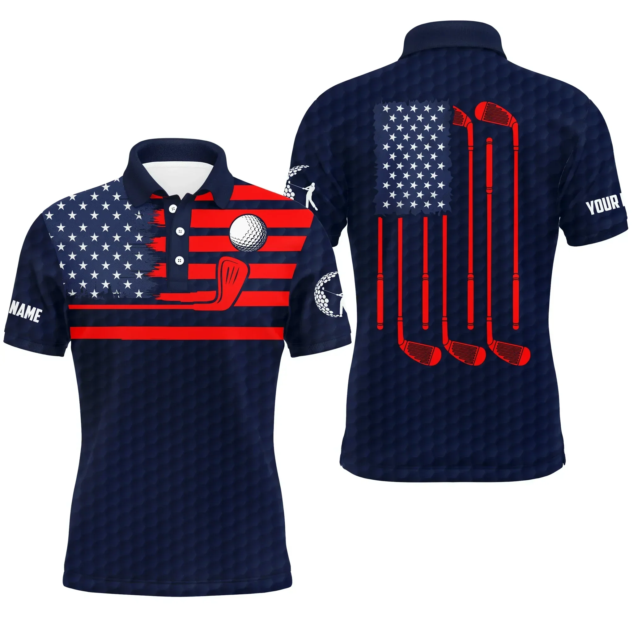 Golf Men Polo Shirt - Custom Name American Flag Patriotic Apparel - Personalized Sports Gift For Golf Lover, Male, Husband, Boyfriend - Image 2