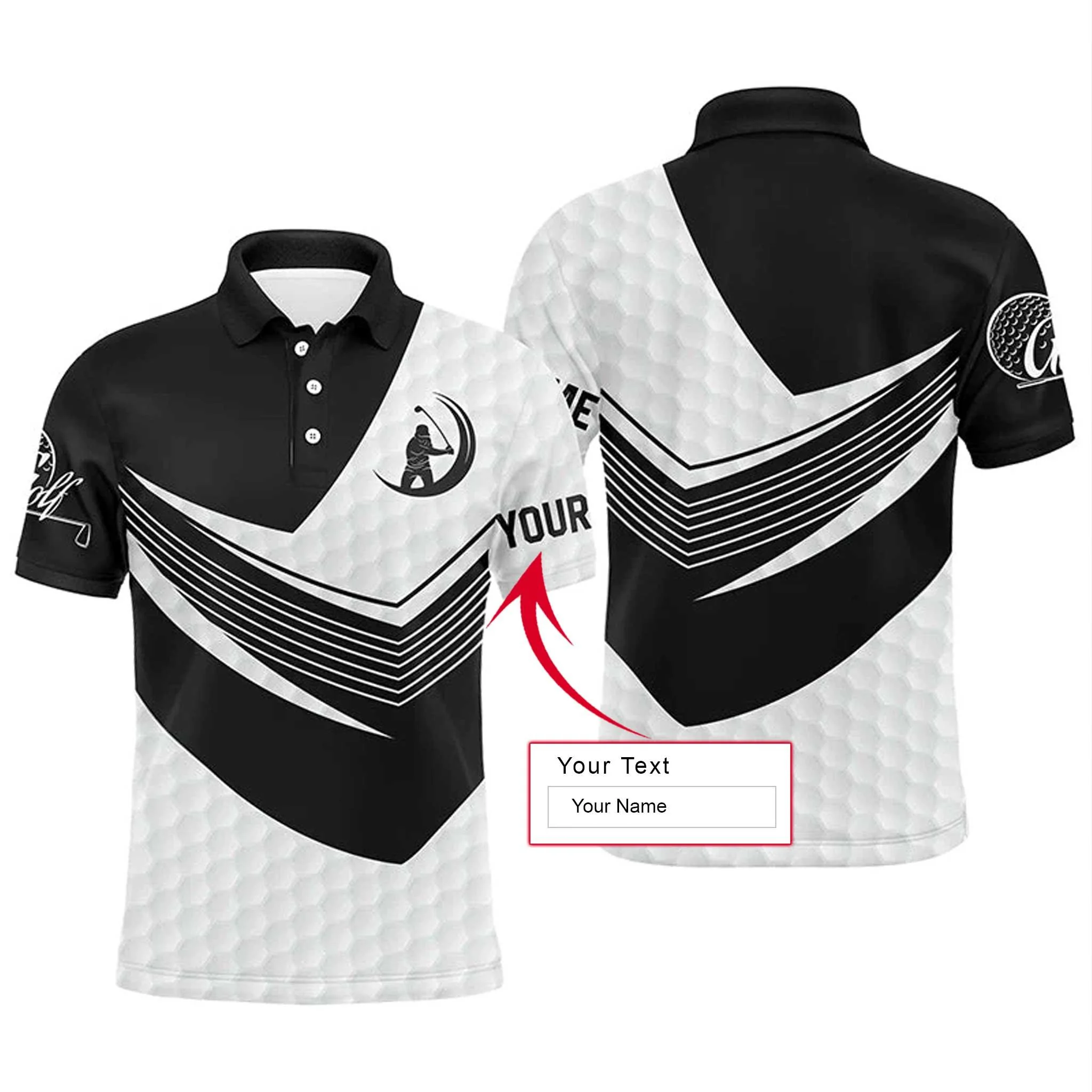 Golf Men Polo Shirt - Custom Name Black And White Golf Balls Skin Apparel Men Polo Shirt - Personalized Gift For Golf Lover, Team, Husband, Boyfriend, Men