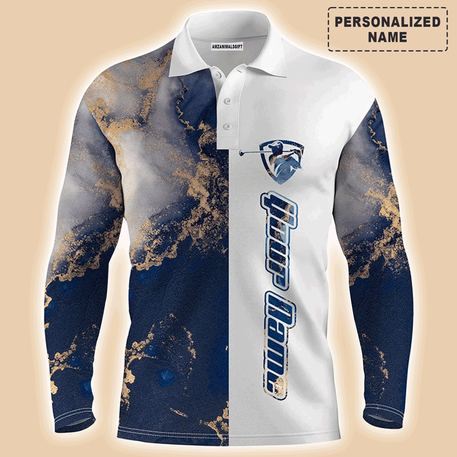 Golf Men Polo Shirt - Custom Name Blue White Pattern Apparel Men Polo Shirt - Personalized Gift For Golf Lover, Male, Husband, Team Golf, Boyfriend - Image 3