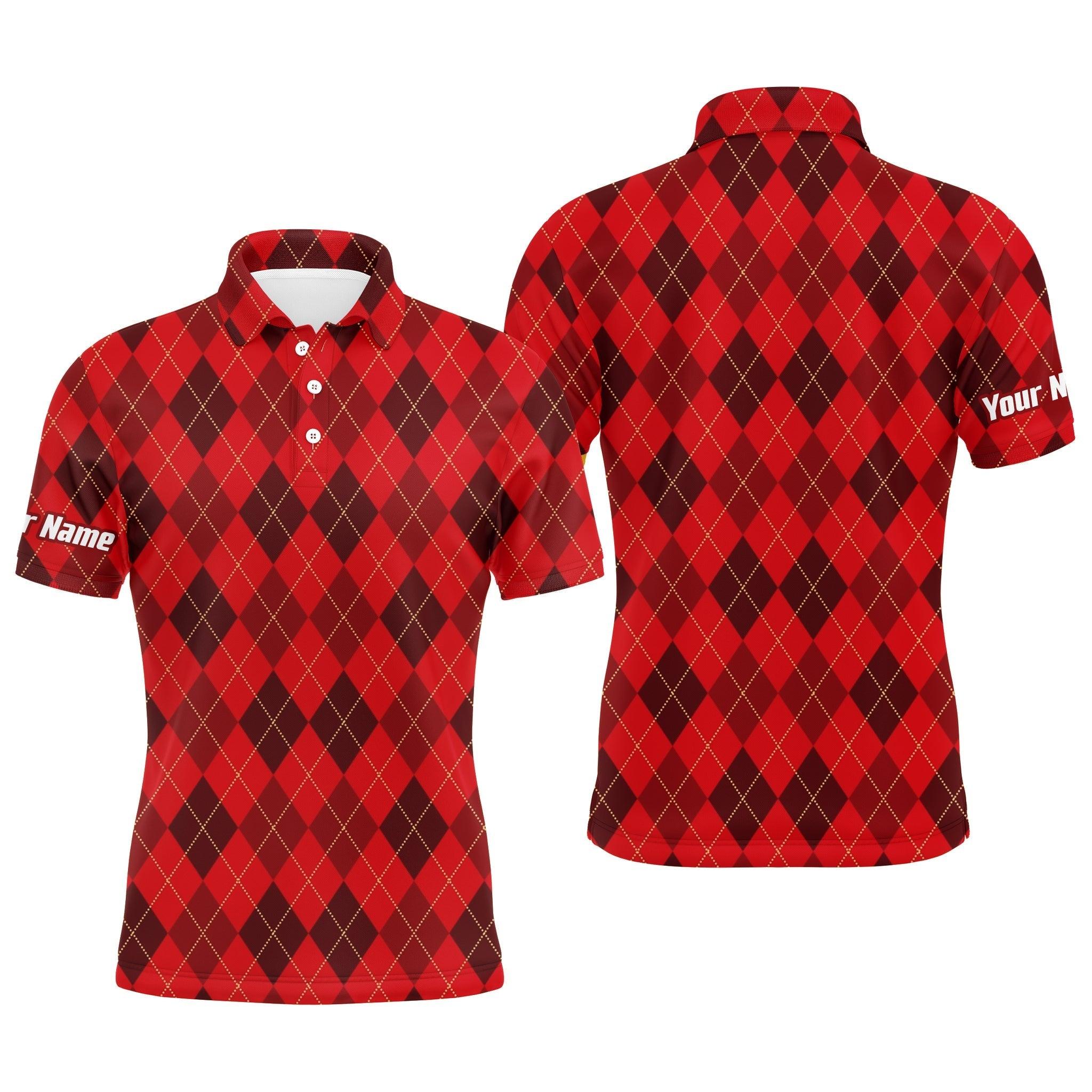 Golf Men Polo Shirt - Custom Name Funny Christmas Plaid Argyle Pattern Apparel Men Polo Shirt - Personalized Gift For Men, Golf Lover