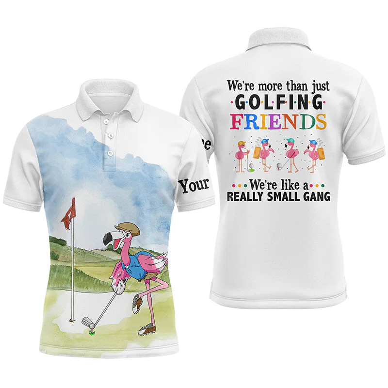 Golf Men Polo Shirt - Custom Name Funny Flamingo Apparel - We're More Than Just Golfing Friends - Personalized Gift For Golf Lover, Men, Team, Husband