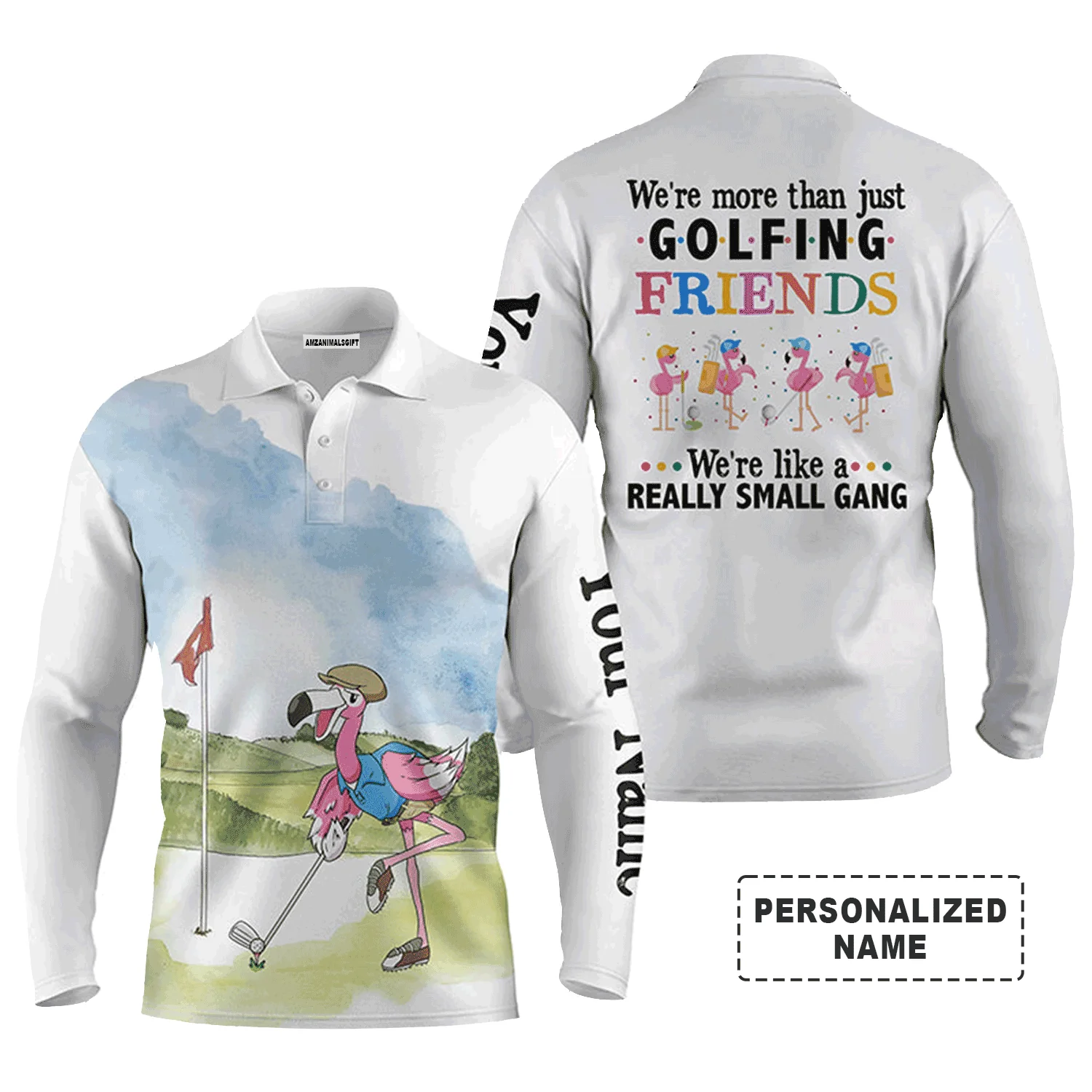 Golf Men Polo Shirt - Custom Name Funny Flamingo Apparel - We're More Than Just Golfing Friends - Personalized Gift For Golf Lover, Men, Team, Husband - Image 3