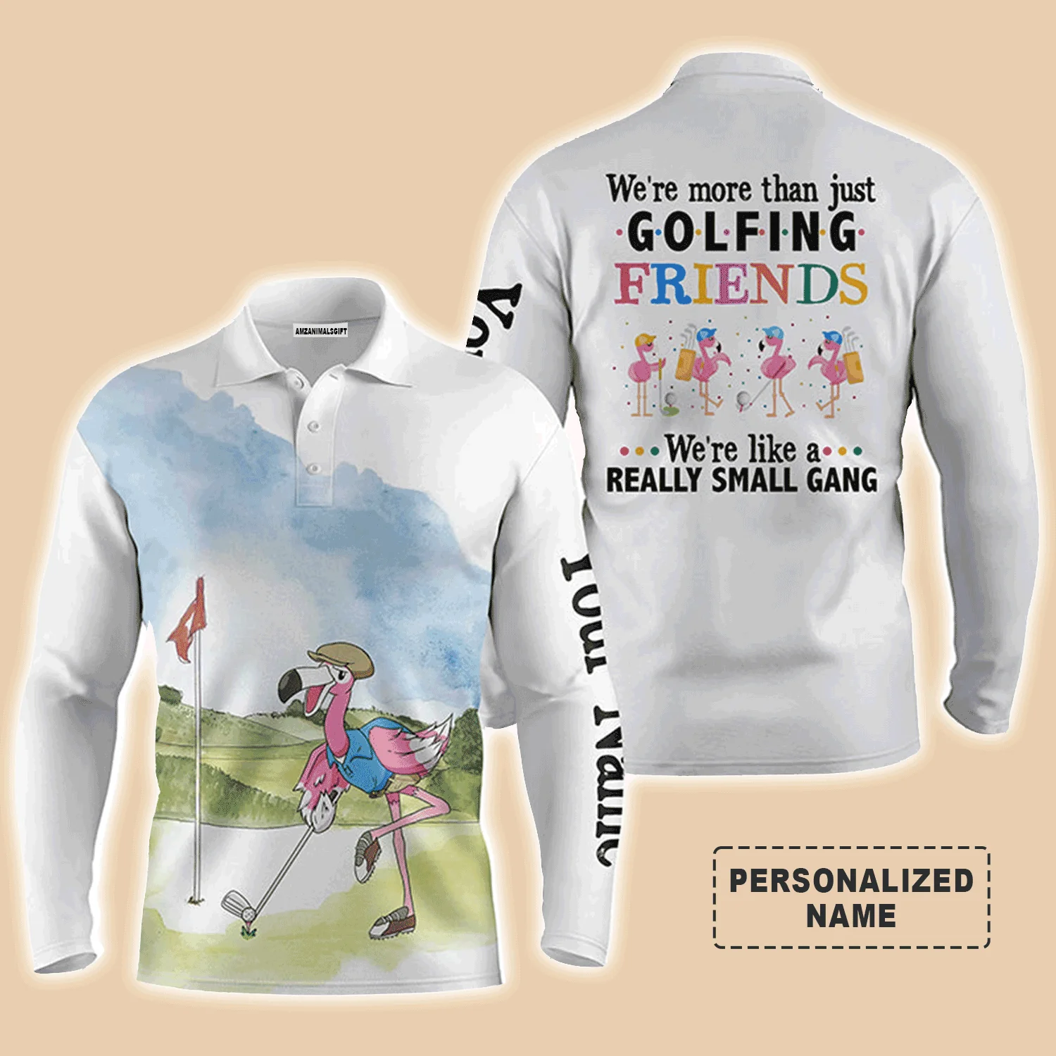 Golf Men Polo Shirt - Custom Name Funny Flamingo Apparel - We're More Than Just Golfing Friends - Personalized Gift For Golf Lover, Men, Team, Husband - Image 4