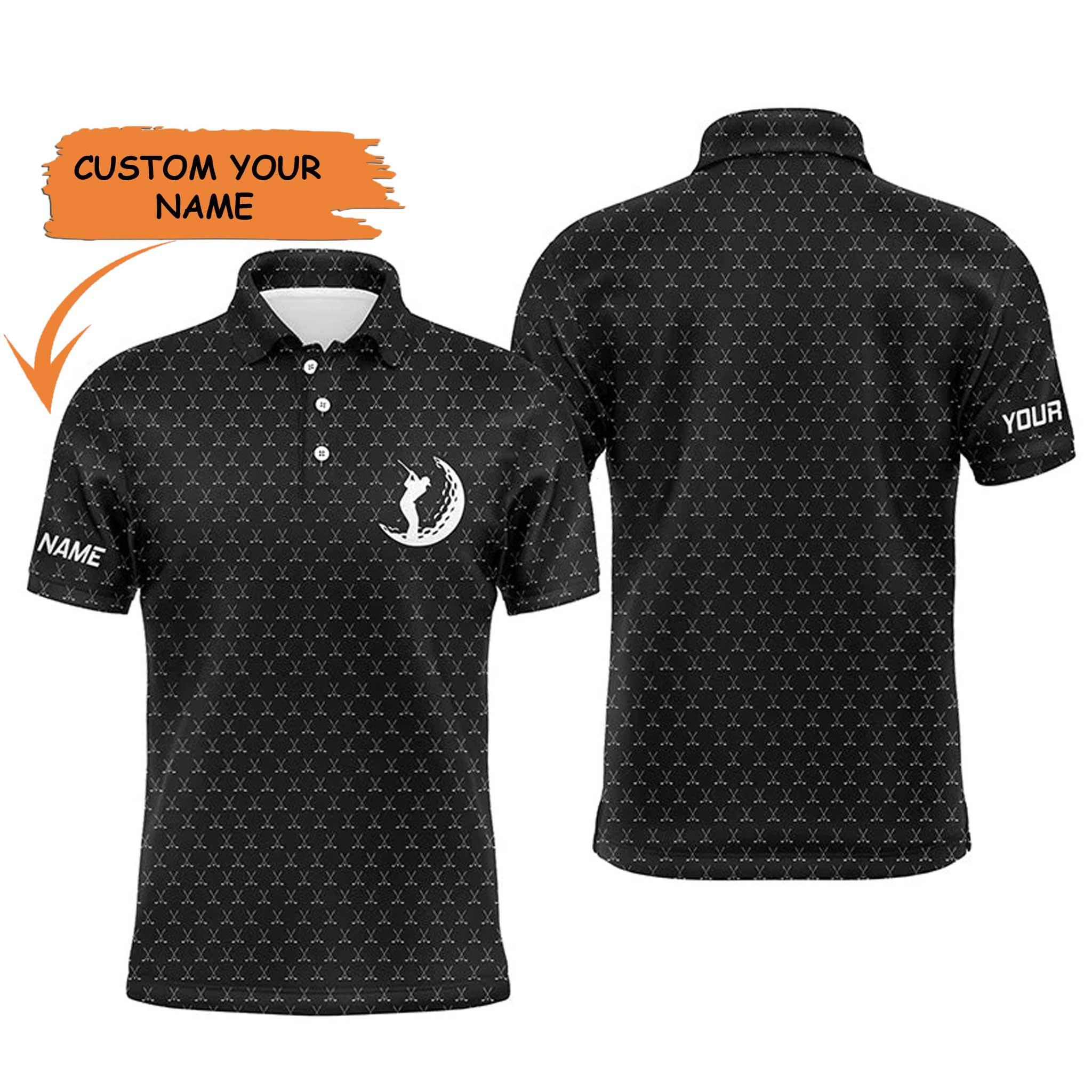 Golf Men Polo Shirt - Custom Name Funny Golf Clubs Pattern Apparel Men Polo Shirt - Personalized Gift For Golf Lover, Team, Golfers, Husband, Boyfriend