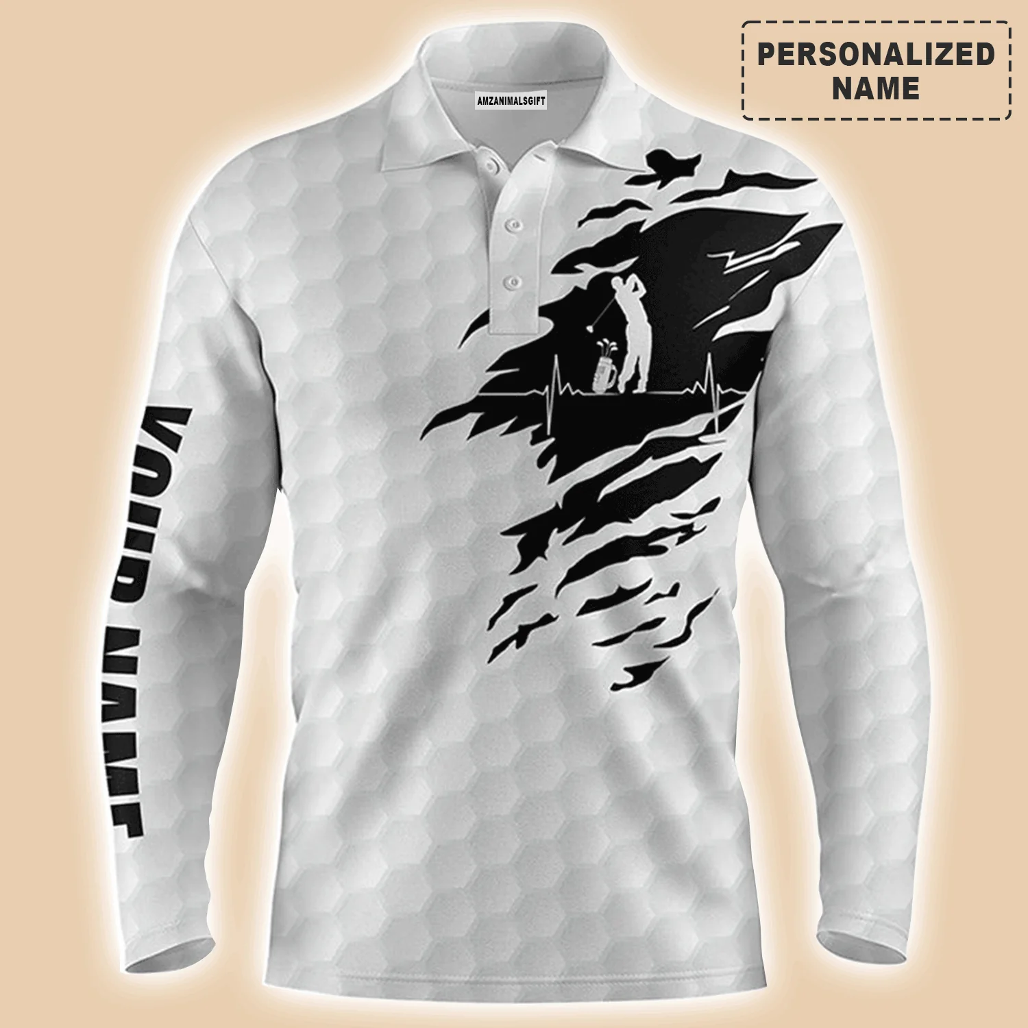 Golf Men Polo Shirt - Custom Name Golf Ball Pattern White Apparel Men Polo Shirt - Personalized Gift For Golf Lover, Men, Husband, Boyfriend, Team - Image 3
