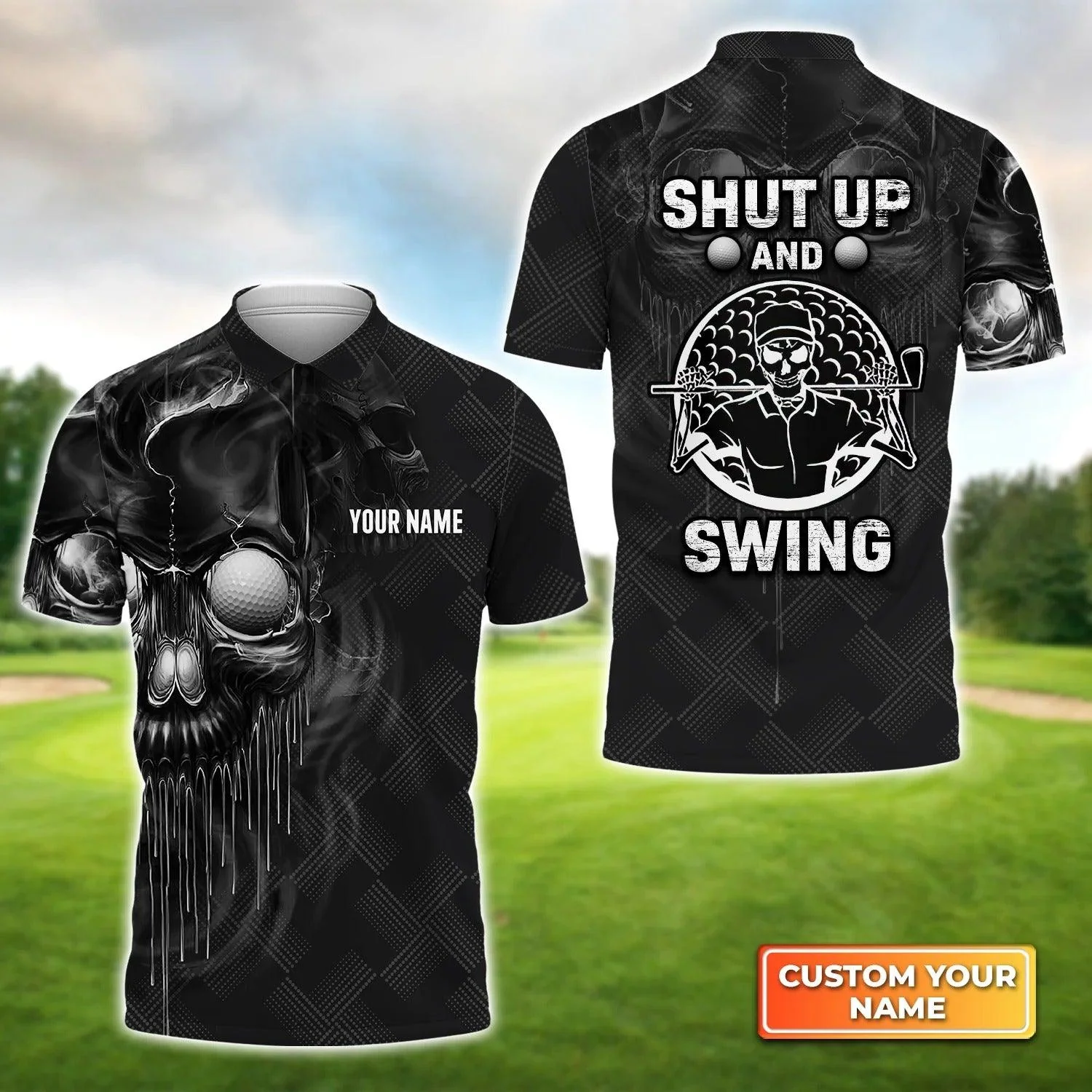 Golf Men Polo Shirt Custom Name - Golf Shut Up And Swing Personalized Polo Shirt For Men - Gift For Golfers, Friend, Family