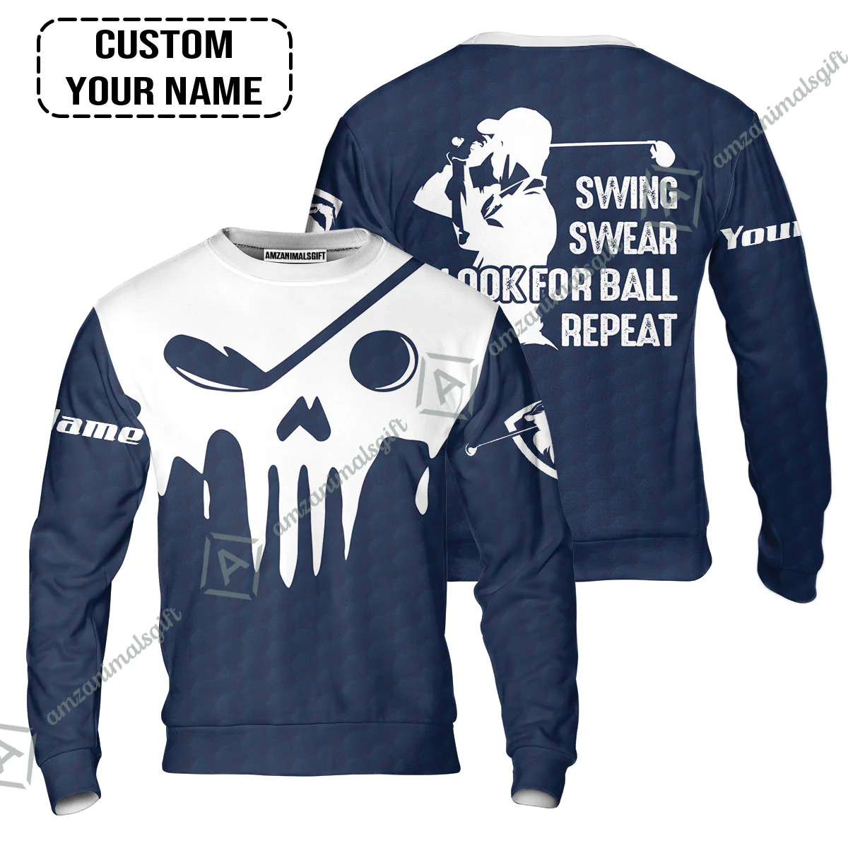 Golf Men Polo Shirt - Custom Name Golf Skull - Swing Swear Look For Ball Repeat Men Polo Shirt - Image 5
