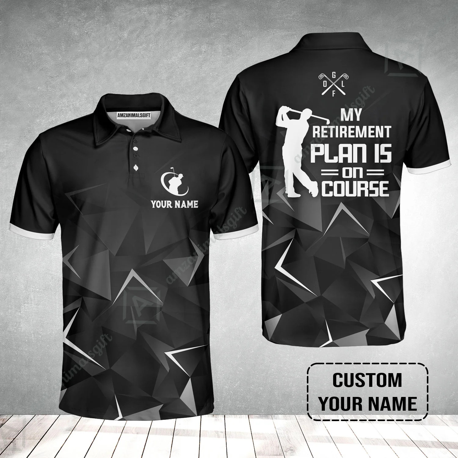 Golf Men Polo Shirt Custom Name - Golfing My Retirement Plan Is On Course Personalized Polo Shirt - Image 2