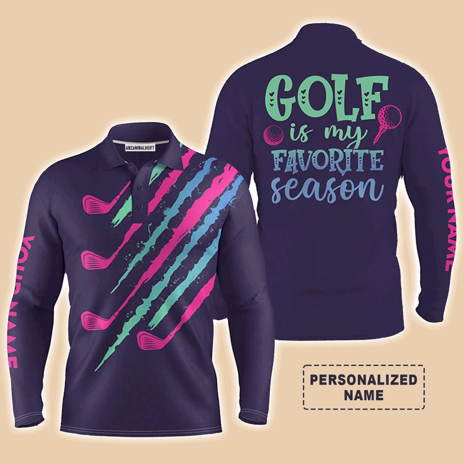 Golf Men Polo Shirt - Custom Name Golfing Purple Gradient Apparel, Golf Is My Favorite Season Men Polo Shirt, Perfect Polo Shirt For Men, Golfers - Image 3