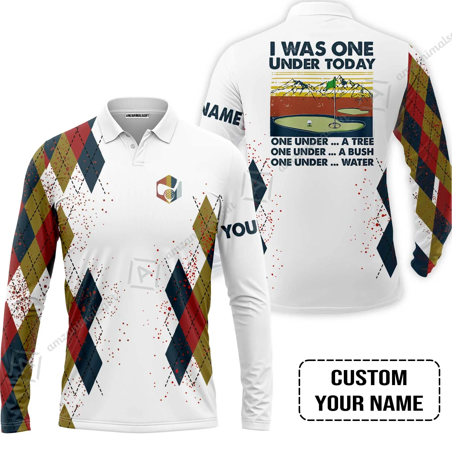 Golf Men Polo Shirt Custom Name - I Was One Under Today One Under A Tree Bush and Water - Image 3