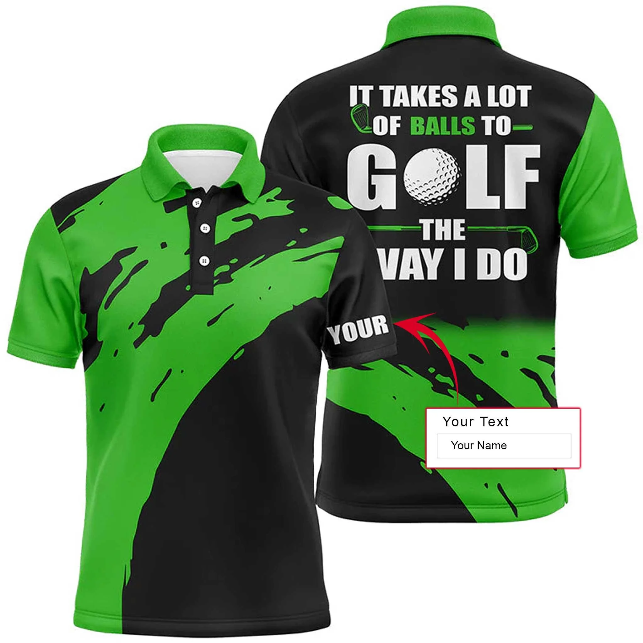 Golf Men Polo Shirt - Custom Name Multicolor Apparel - It Takes A Lot Of Balls To Golf The Way I Do - Perfect Polo Shirt For Men, Golfers - Image 2