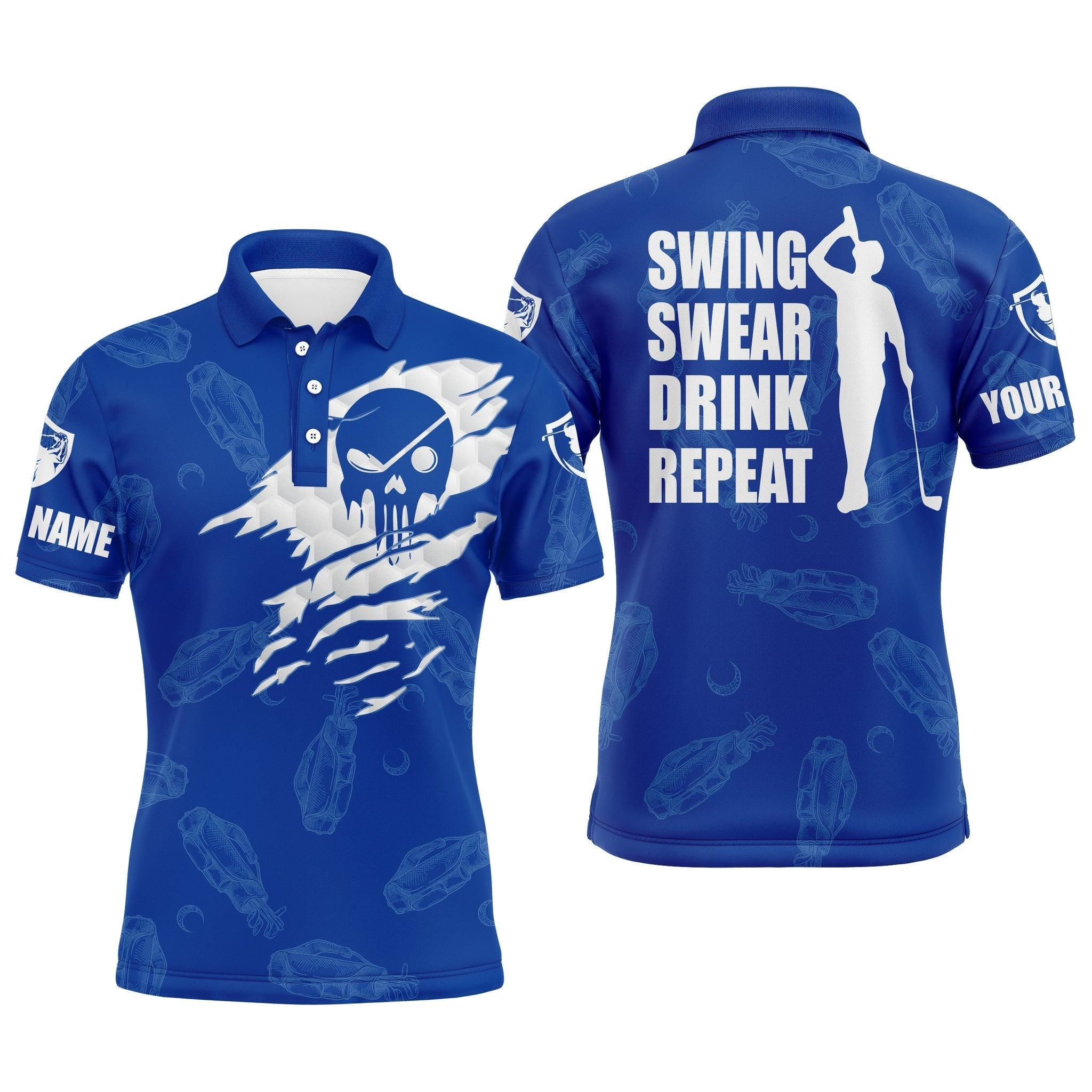 Golf Men Polo Shirt - Custom Name Multicolor Golf Clubs Pattern - Swing Swear Drink Repeat Men Polo Shirt For Golf Lover