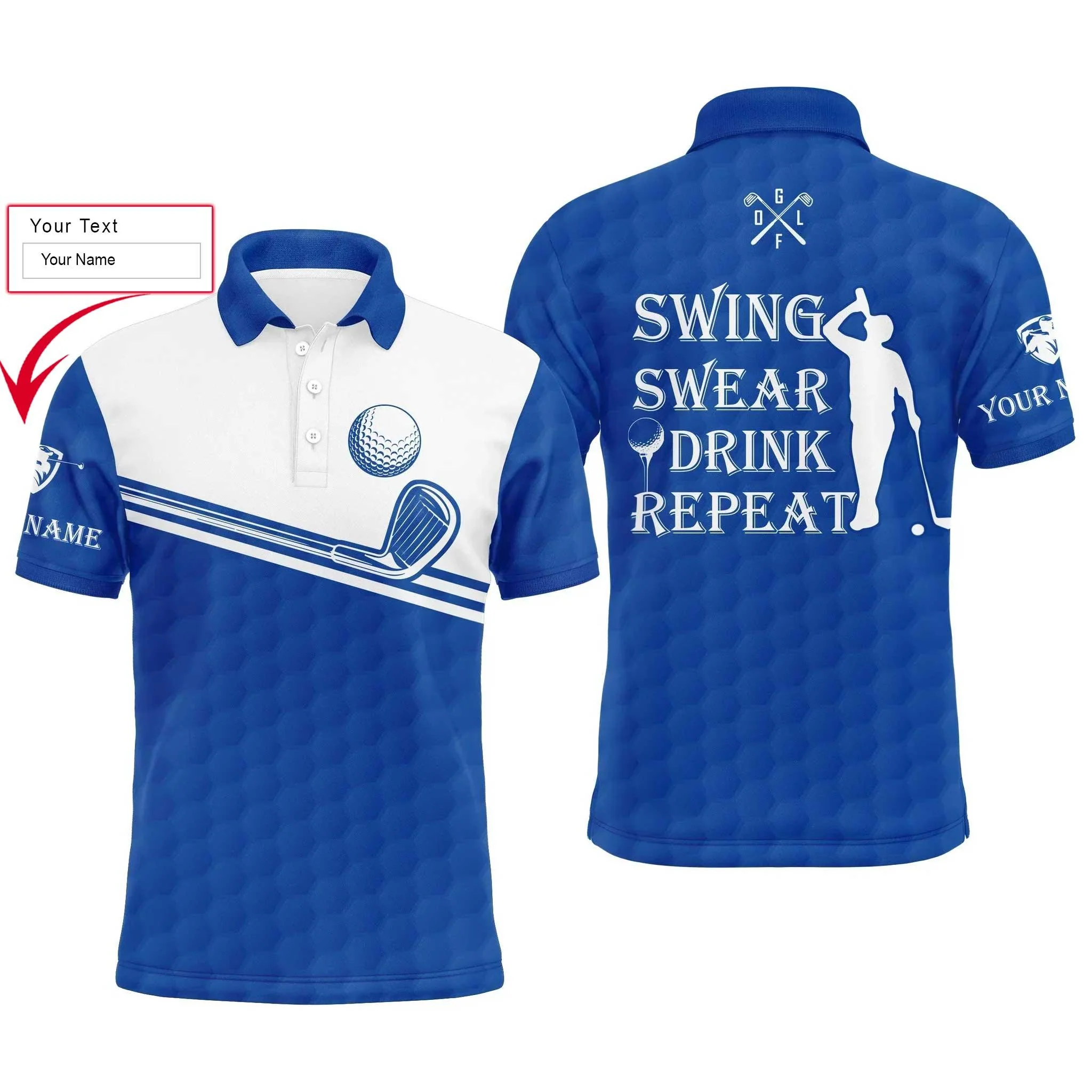 Golf Men Polo Shirt, Custom Name Multicolor Swing Swear Drink Repeat Apparel - Personalized Sports Gifts For Men, Husband, Boyfriend, Golf Lover - Image 3