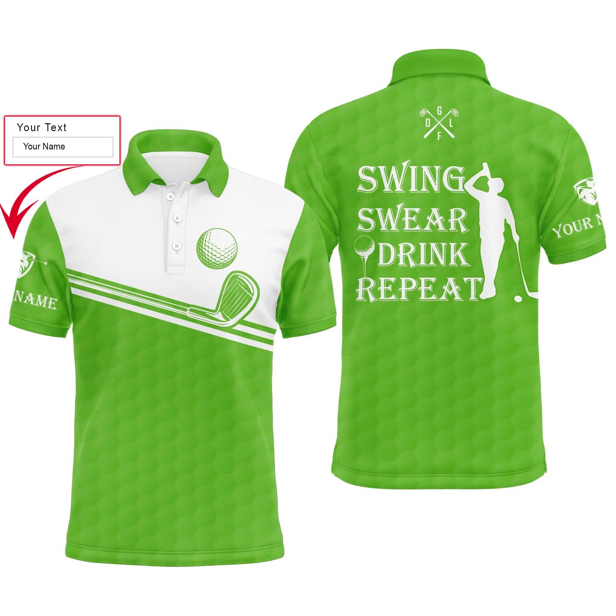 Golf Men Polo Shirt, Custom Name Multicolor Swing Swear Drink Repeat Apparel - Personalized Sports Gifts For Men, Husband, Boyfriend, Golf Lover - Image 4