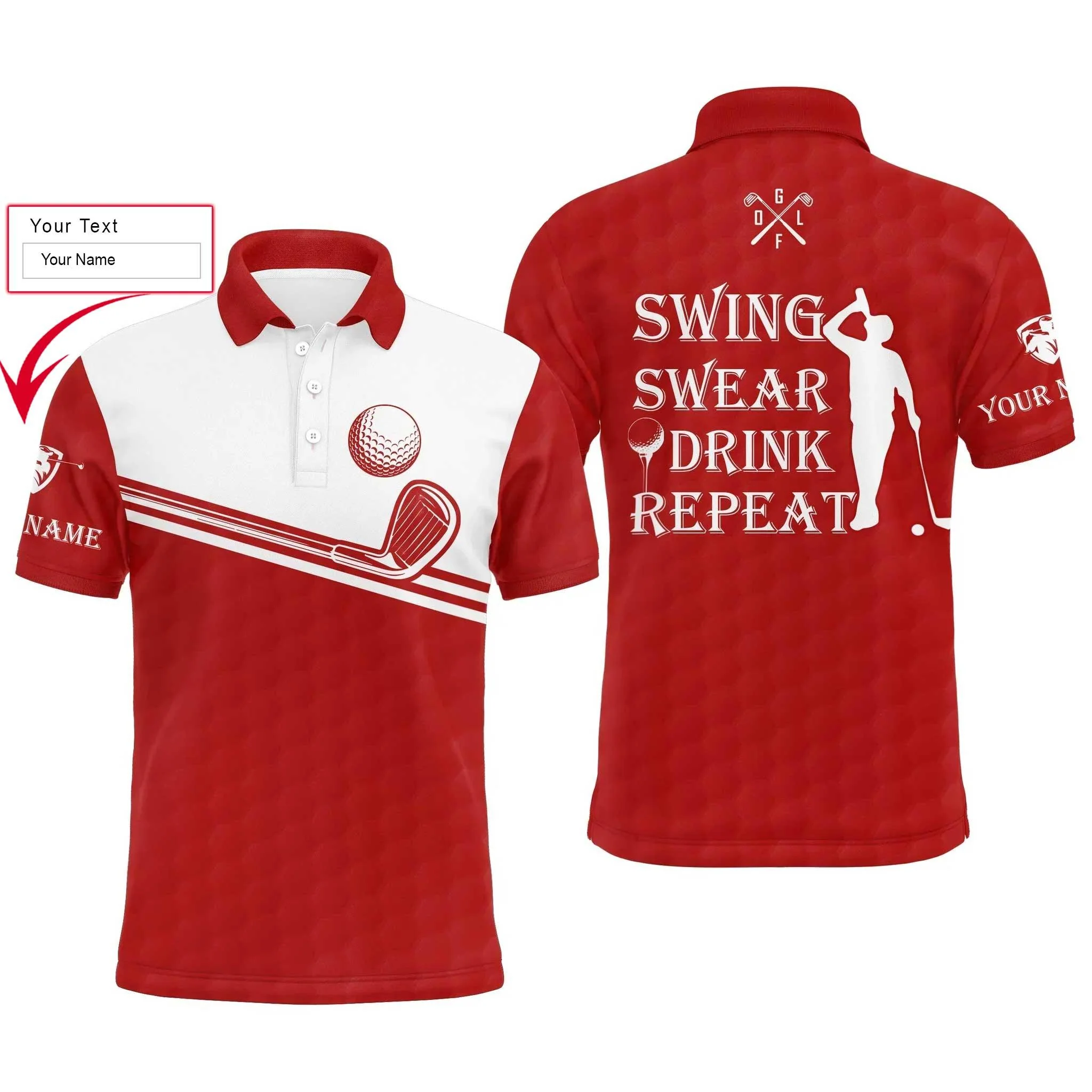 Golf Men Polo Shirt, Custom Name Multicolor Swing Swear Drink Repeat Apparel - Personalized Sports Gifts For Men, Husband, Boyfriend, Golf Lover - Image 5