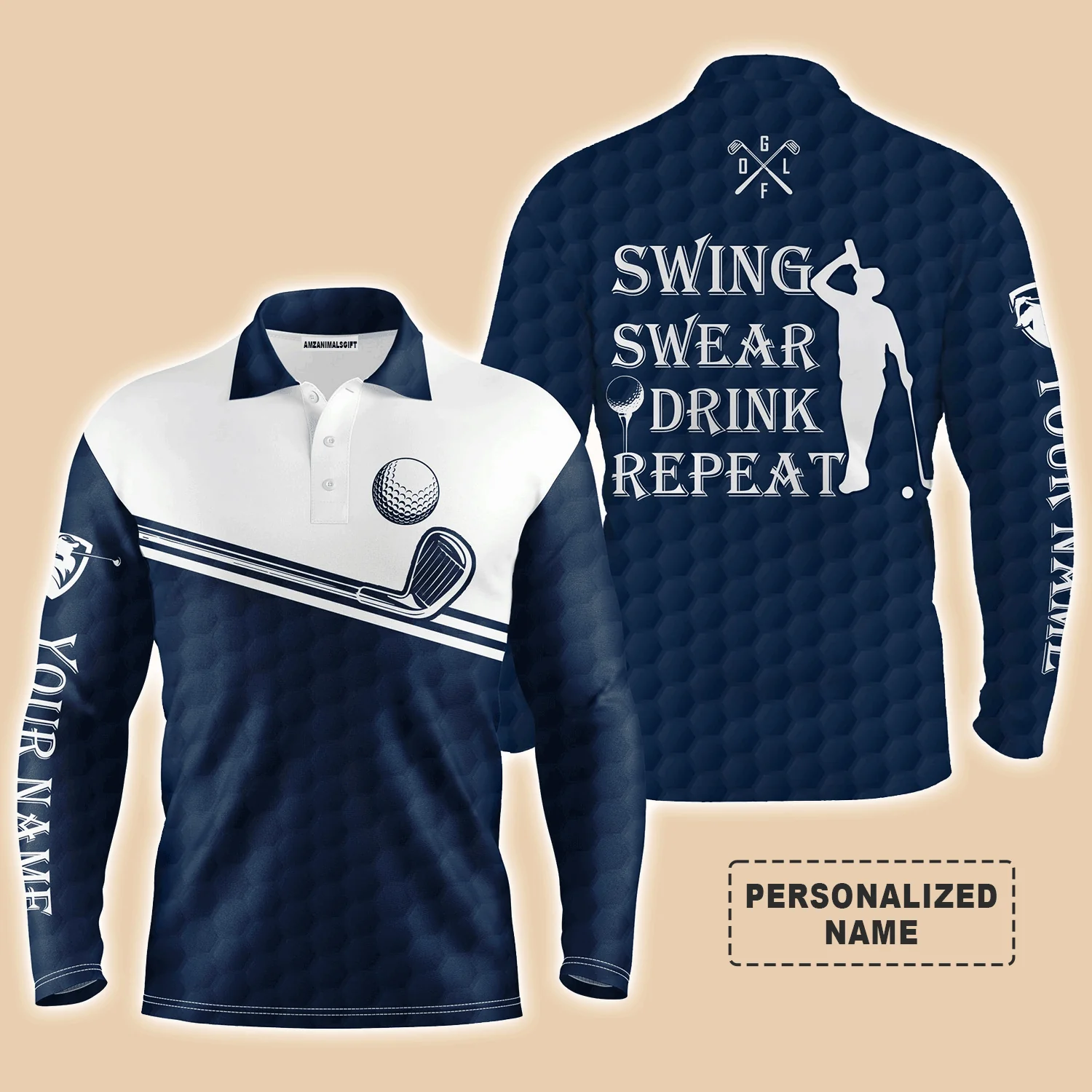 Golf Men Polo Shirt, Custom Name Multicolor Swing Swear Drink Repeat Apparel - Personalized Sports Gifts For Men, Husband, Boyfriend, Golf Lover - Image 7