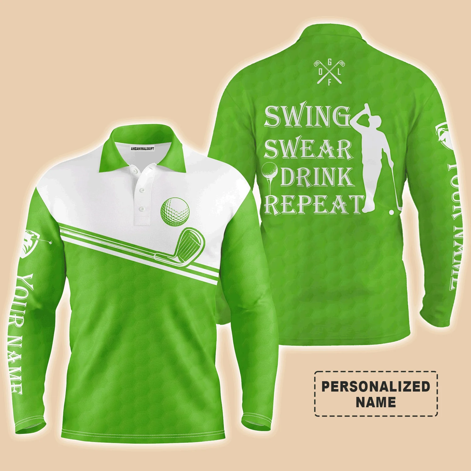 Golf Men Polo Shirt, Custom Name Multicolor Swing Swear Drink Repeat Apparel - Personalized Sports Gifts For Men, Husband, Boyfriend, Golf Lover - Image 9