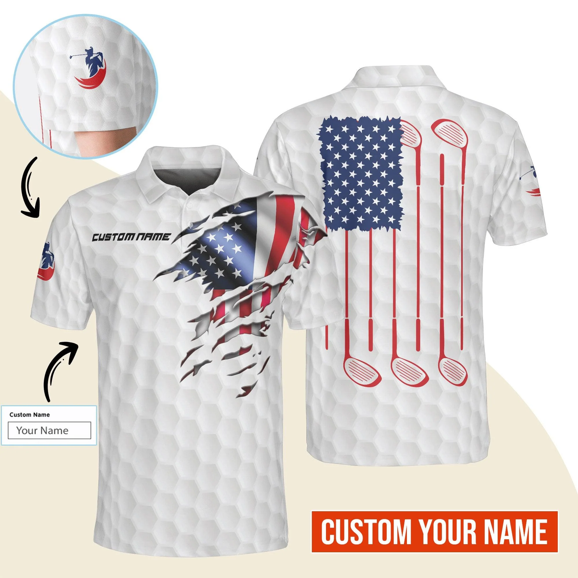 Golf Men Polo Shirt Custom Name - Patriotic Golf, US Flag Personalized Polo Shirt For Men - Gift For Golfers, Friend, Family