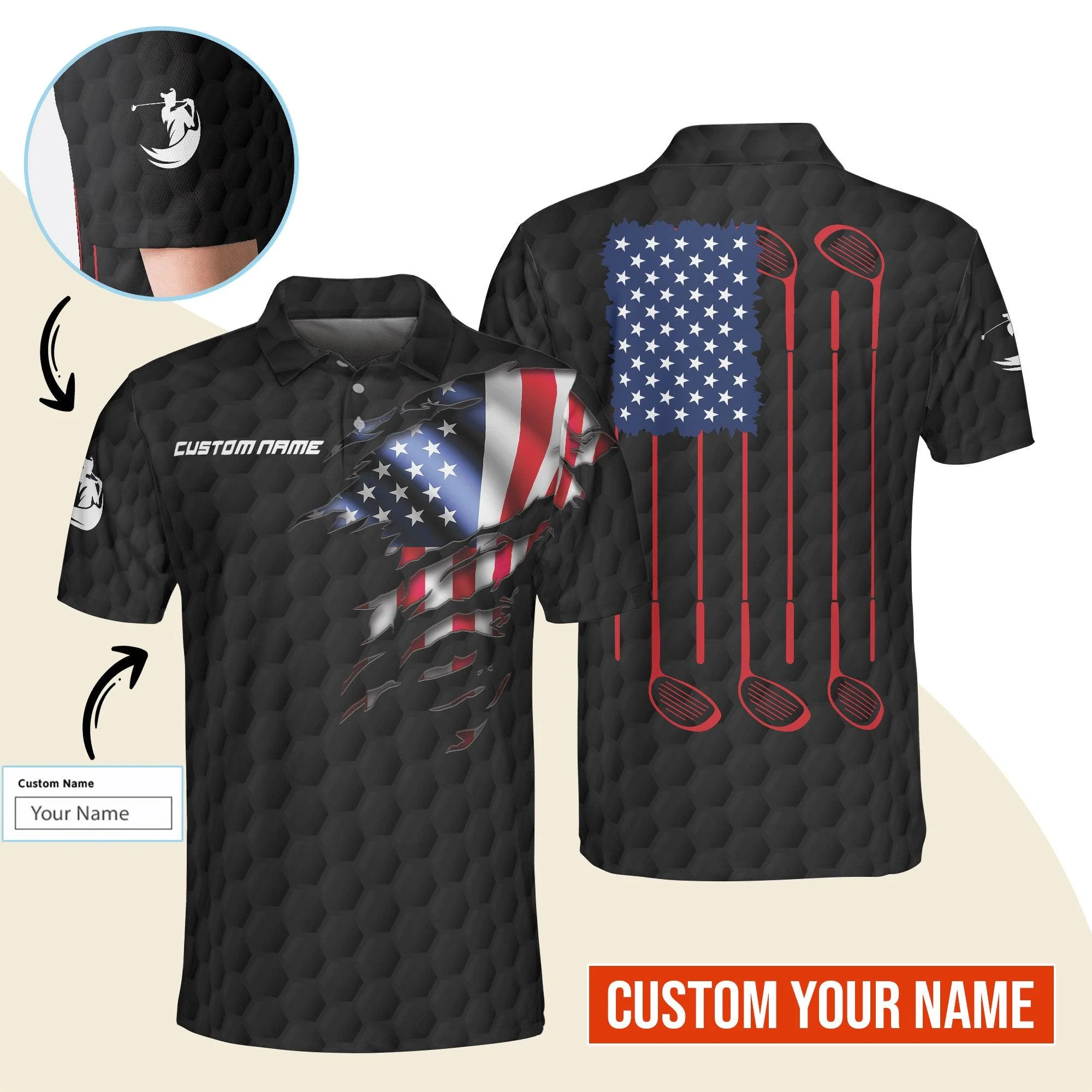 Golf Men Polo Shirt Custom Name - Patriotic Golf, US Flag Personalized Polo Shirt For Men - Gift For Golfers, Friend, Family - Image 3