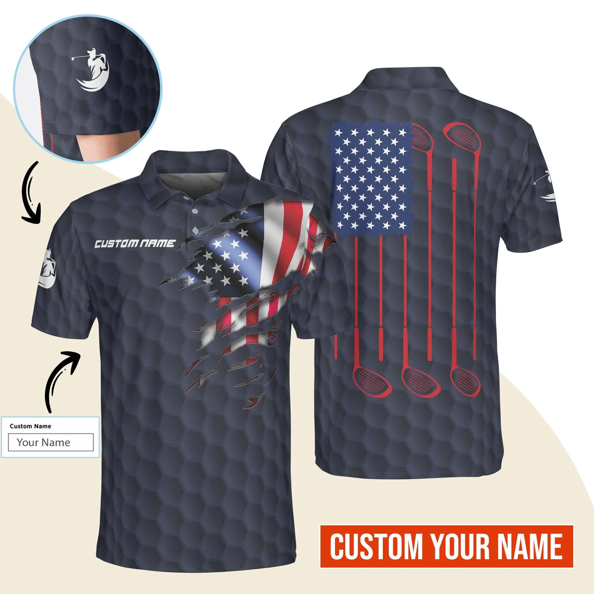 Golf Men Polo Shirt Custom Name - Patriotic Golf, US Flag Personalized Polo Shirt For Men - Gift For Golfers, Friend, Family - Image 4