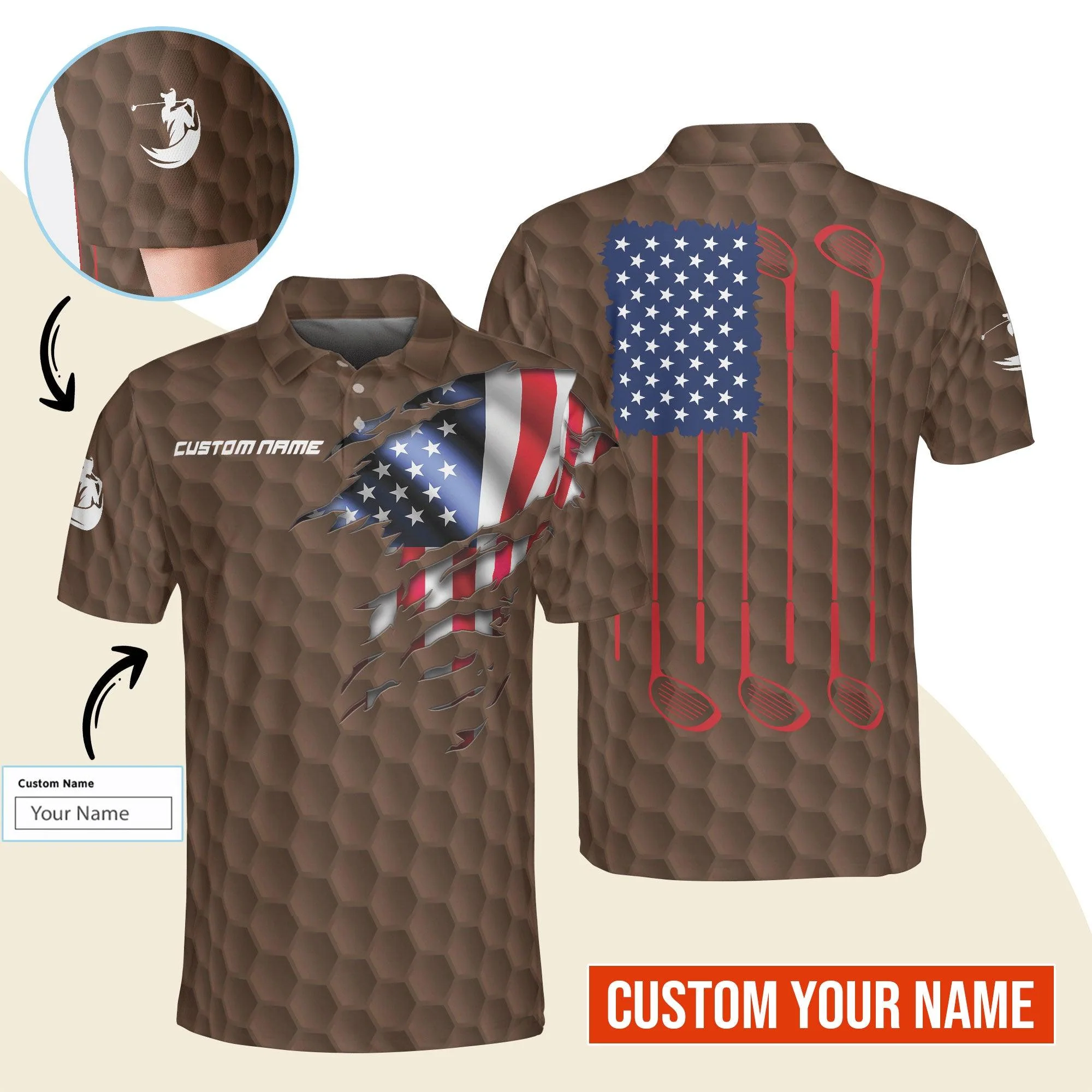 Golf Men Polo Shirt Custom Name - Patriotic Golf, US Flag Personalized Polo Shirt For Men - Gift For Golfers, Friend, Family - Image 5