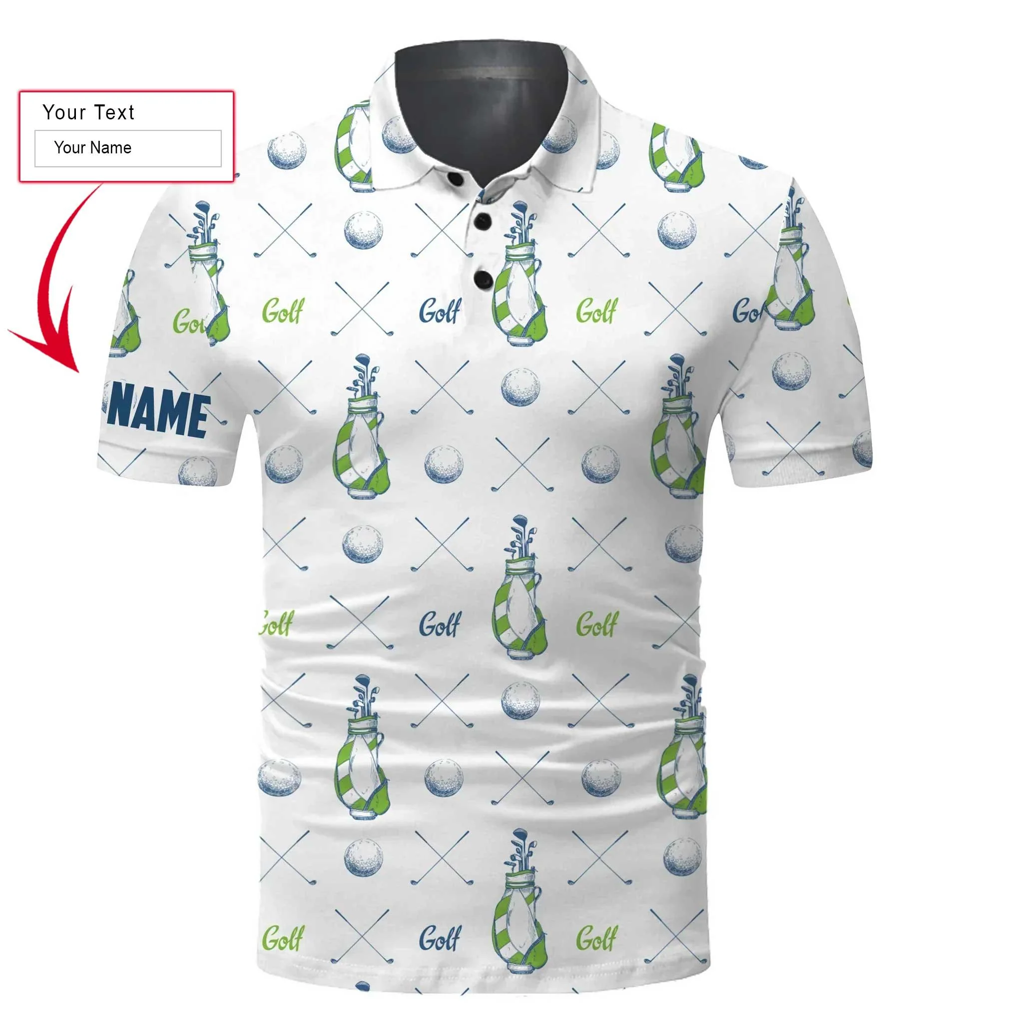 Golf Men Polo Shirt, Custom Name Pattern Apparel Men Golf Polo Shirt - Personalized Sports Gift For Men, Husband, Boyfriend, Golf Lovers