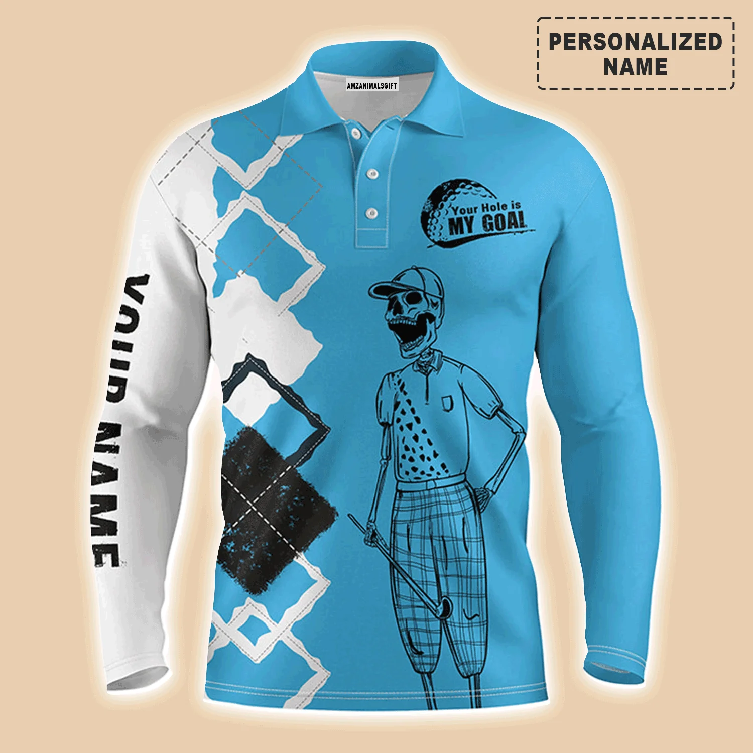 Golf Men Polo Shirt - Custom Name Skull Apparel - Your Hole Is My Goal Men Polo Shirt - Perfect Polo Shirt For Men, Golfers - Image 5